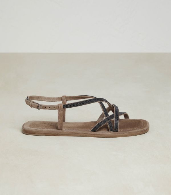 image of Brunello Cucinelli O1W1Db10524 Sandals With Heel Shoes In Light Brown, Women's (Size 11)