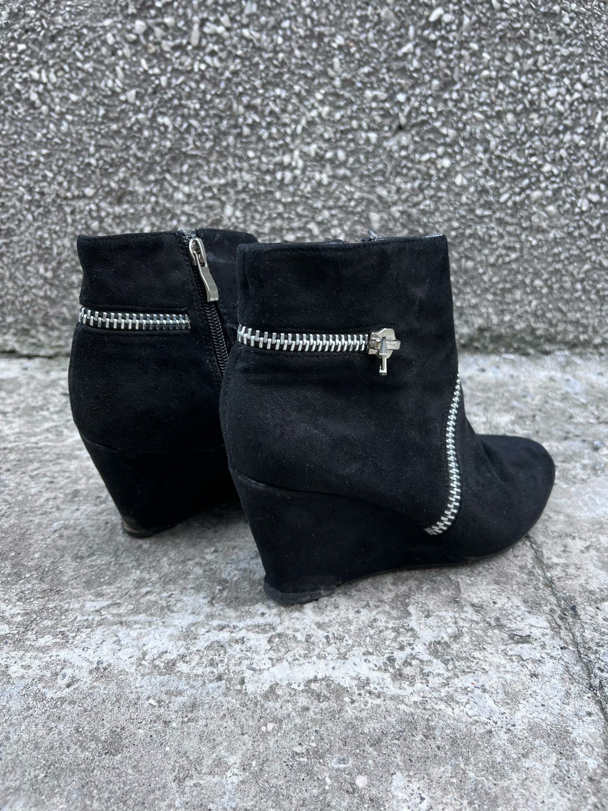 Rick Owens Wedge Asymmetrical Zip Black Indie Sleaze Boots Size US 7 / IT 37 - 4 Thumbnail