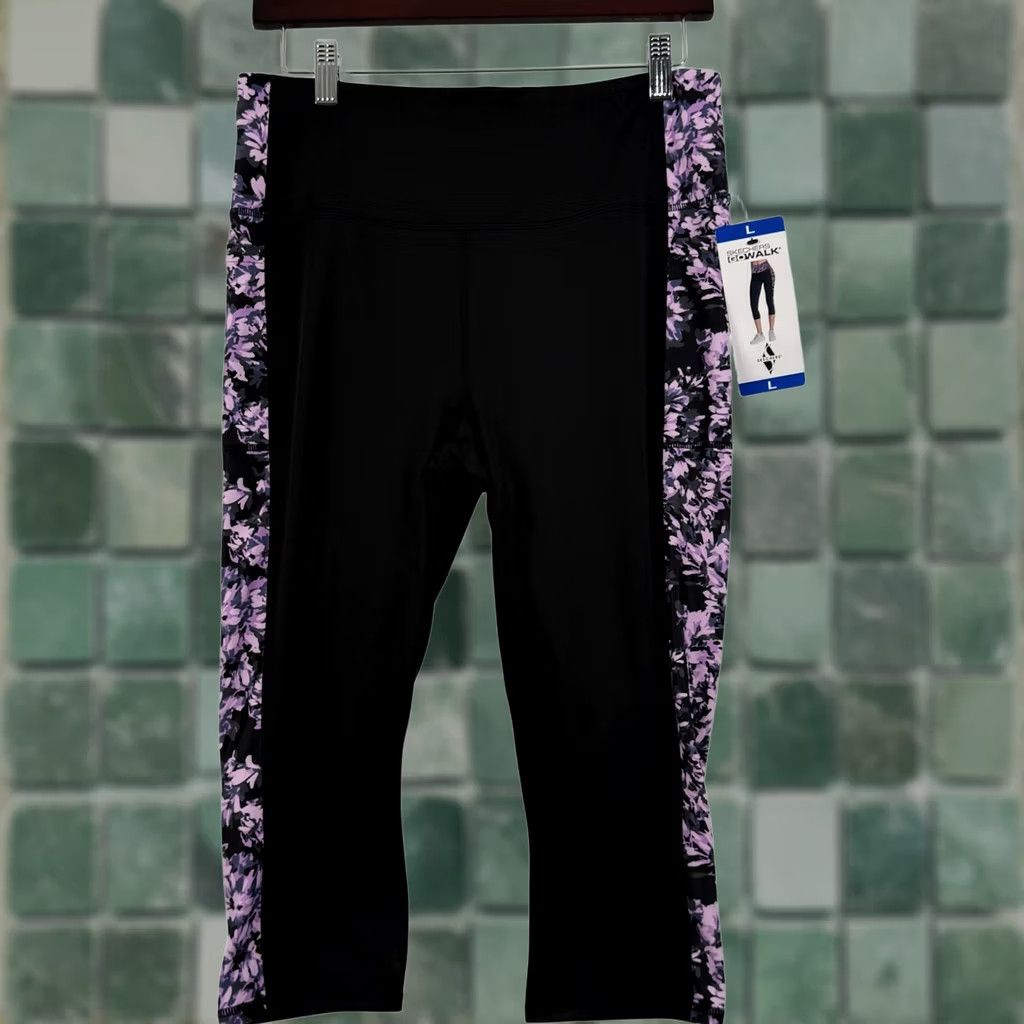 SKECHERS Skechers GO WALK Capri Leggings Black Purple Floral Side Pocket L Womens Capris Size 36" / US 14 / IT 50 - 1 Thumbnail