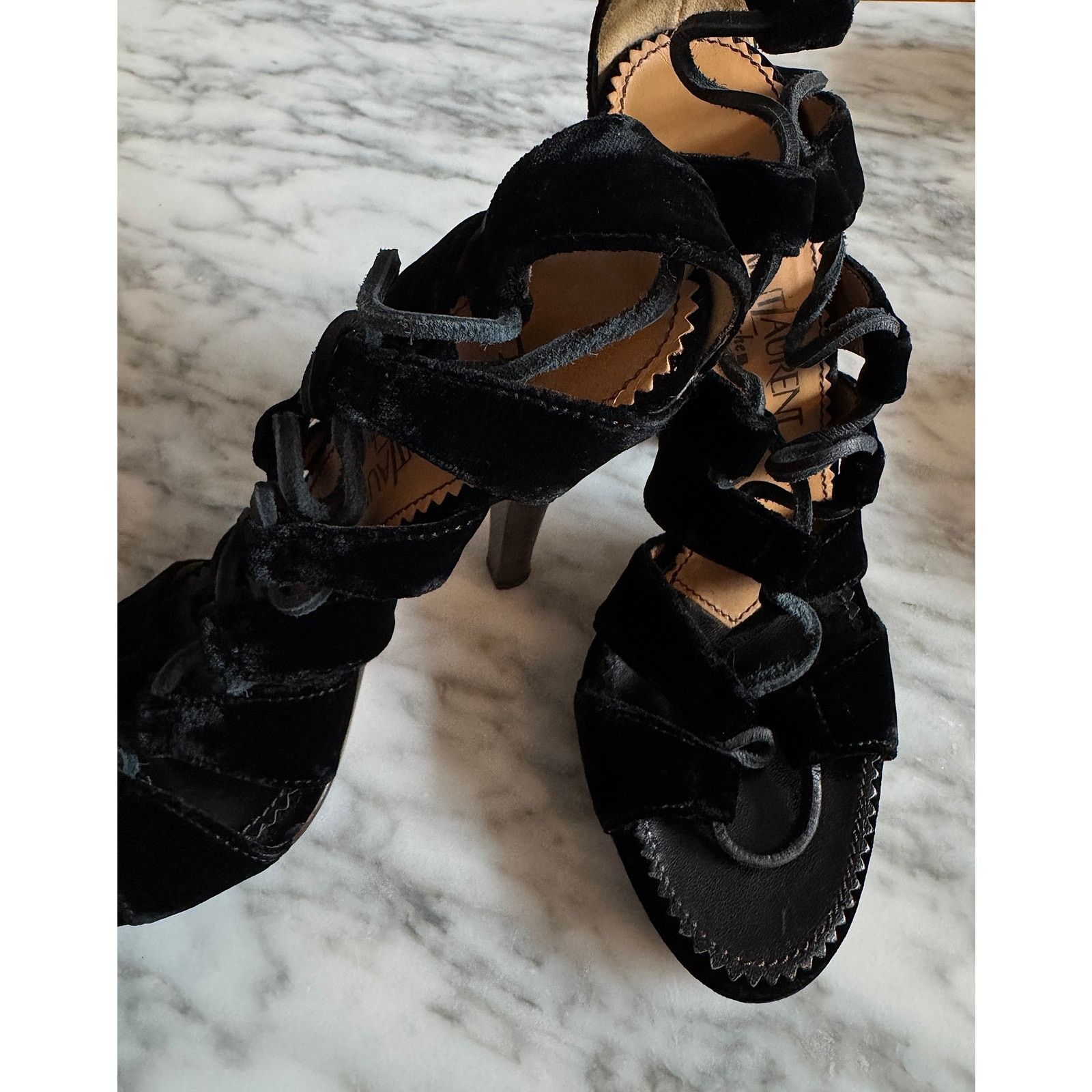 Yves Saint Laurent Yves Saint Laurent Velvet Sandals Size US 7.5 / IT 37.5 - 2 Thumbnail