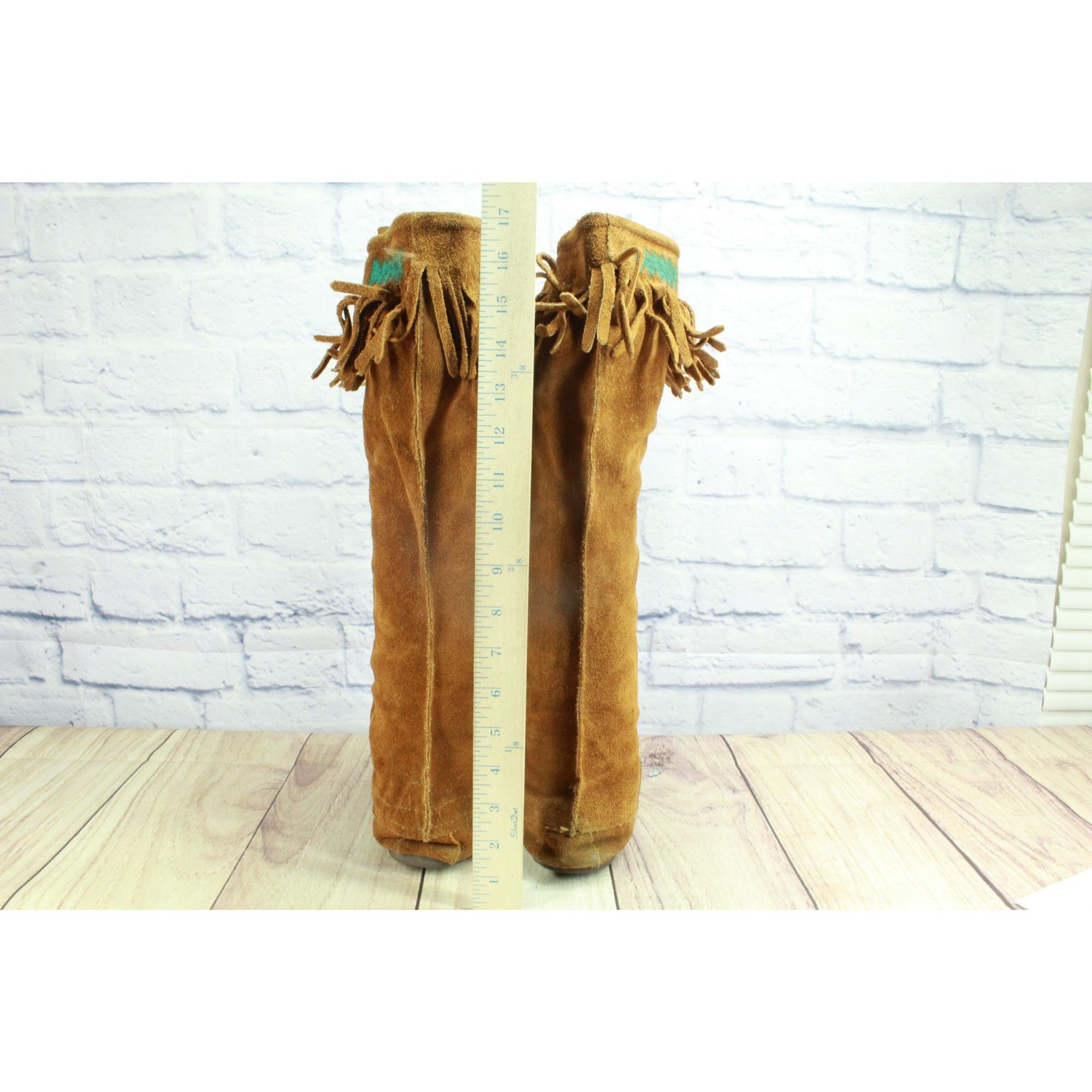 Minnetonka Minnetonka Tall Suede Tie Moc Fringe Boots Womens 6 Size US 6 / IT 36 - 6 Thumbnail