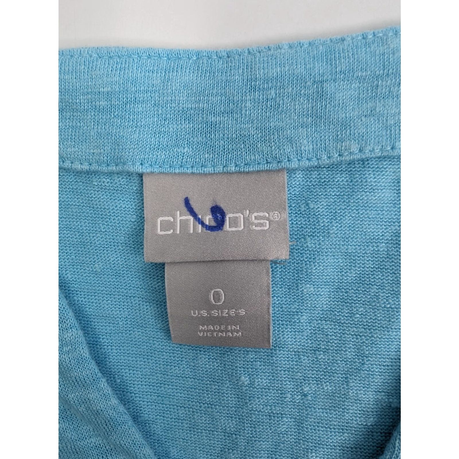 Vintage Chico's Tunic Shirt Blue 100% Linen Knit V-Neck 3/4 Sleeve Roll Tab Breathable Lightweight Womens Regular Size S Size S / US 4 / IT 40 - 7 Thumbnail