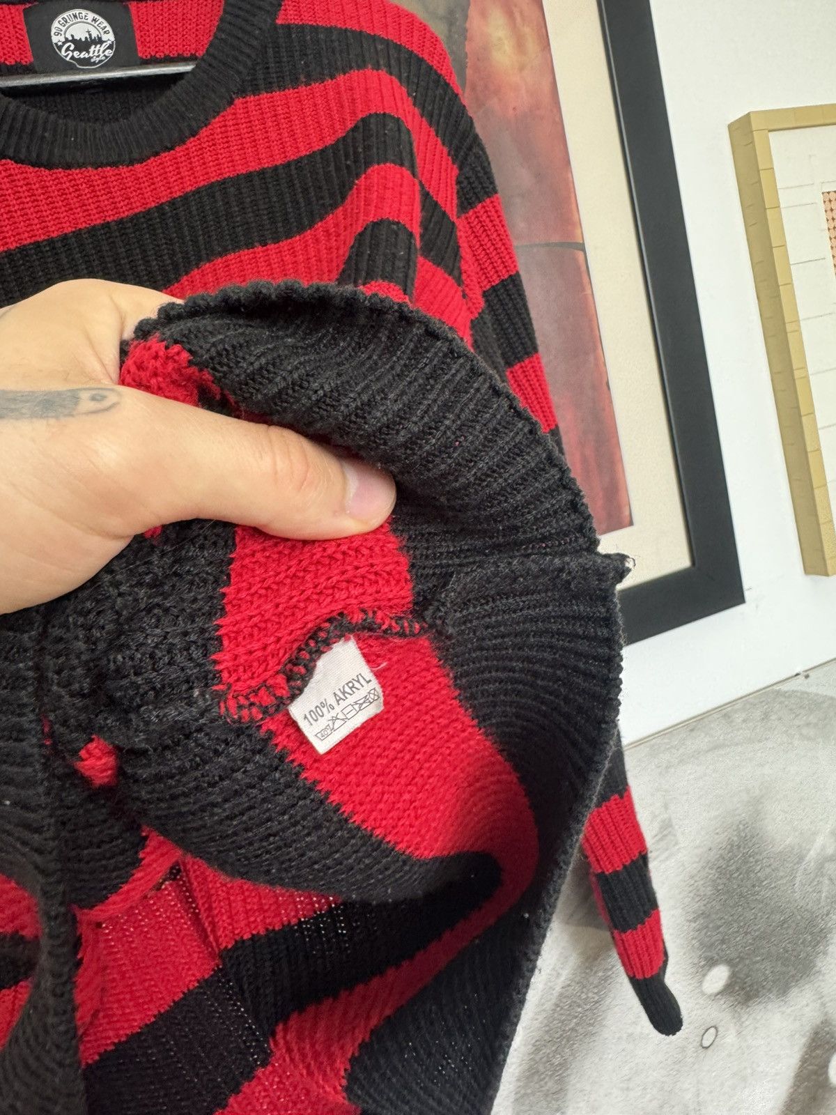 Vintage Oversized Fit Knit Sweater Striped Distressed Krueger Y2k Size US L / EU 52-54 / 3 - 5 Thumbnail