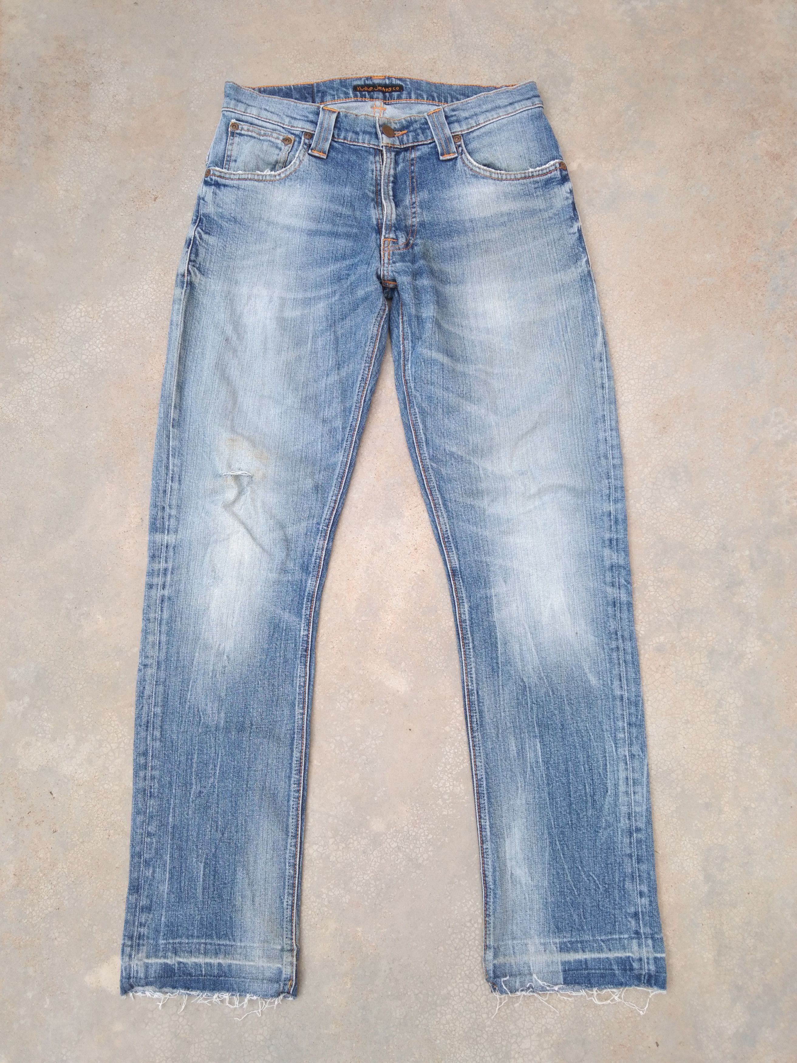 Nudie Jeans Vintage Distressed Nudie Faded Blue Released Hem Jeans 29x30 Size US 29 - 1 Thumbnail