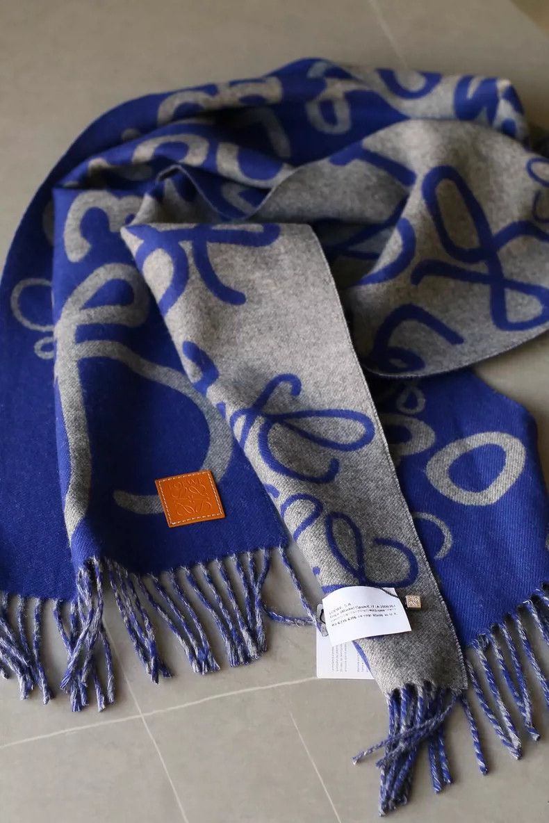 Other LOEWE Blue grey cashmere wool mixed fringe scarf Size ONE SIZE - 2 Thumbnail