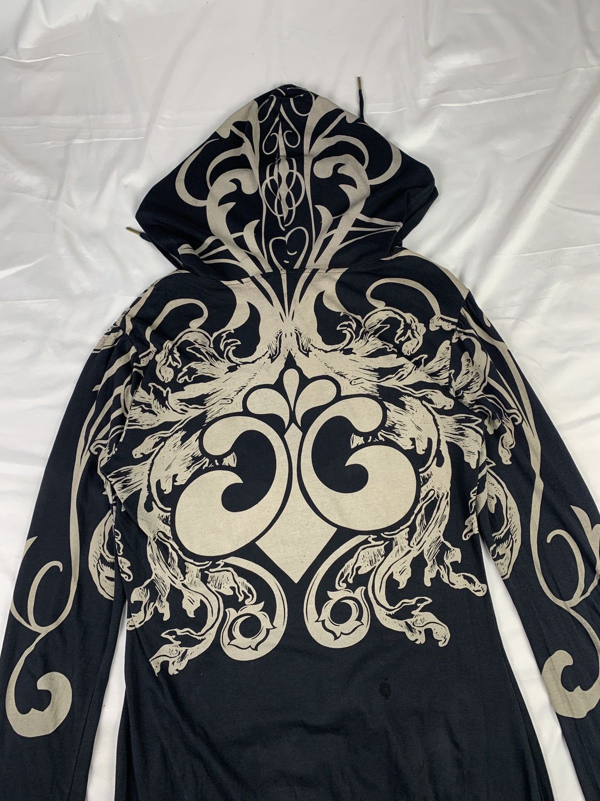 Japanese Brand y2k Dereon Black Grunge Over Print Open Chest Hoodie Size L / US 10 / IT 46 - 5 Thumbnail