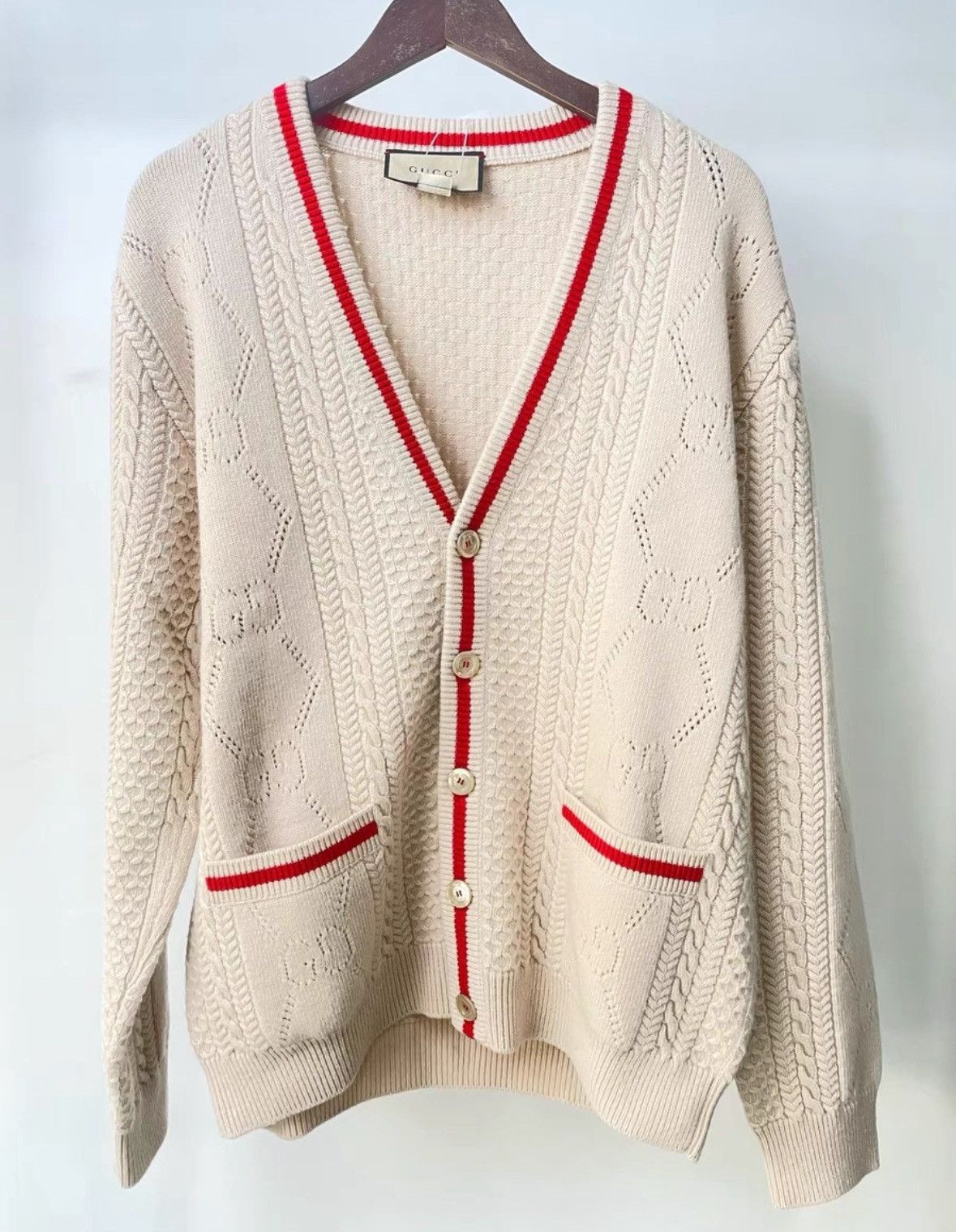 Gucci GucciNude logo printed hollow wool V-neck long-sleeved swea Size US M / EU 48-50 / 2 - 1 Thumbnail