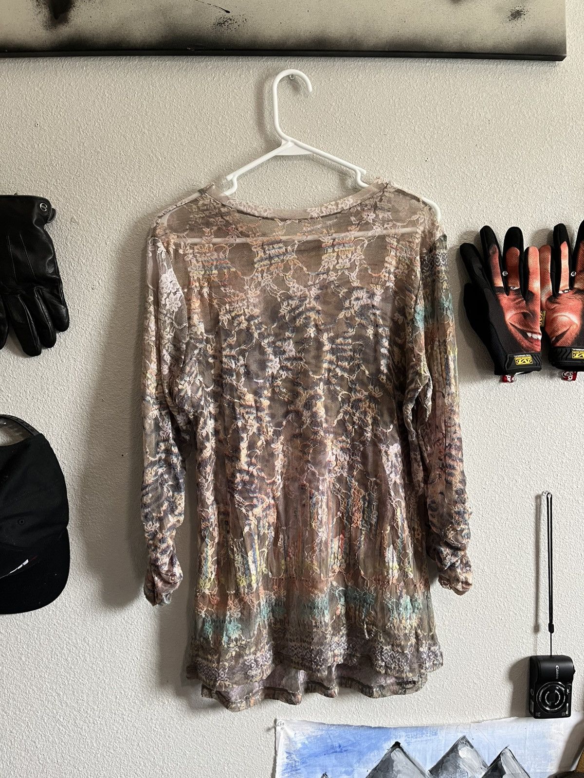 Vintage Sheer Mesh Animal-Lace Long-Sleeve Top (Y2K) Size M / US 6-8 / IT 42-44 - 2 Thumbnail