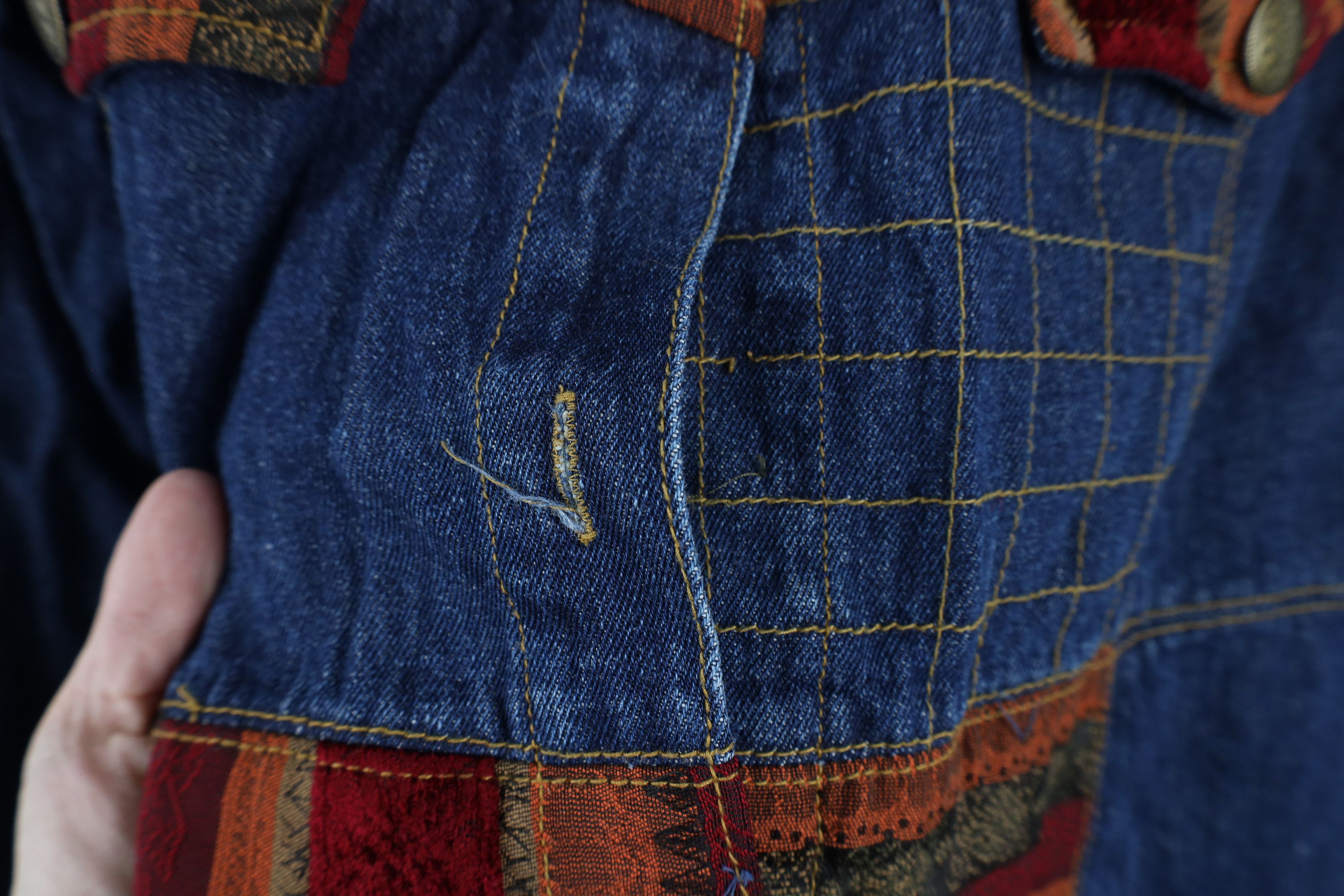Vintage Vintage 90s Streetwear Rainbow Patchwork Denim Button Jacket Size XL / US 12-14 / IT 48-50 - 8 Thumbnail