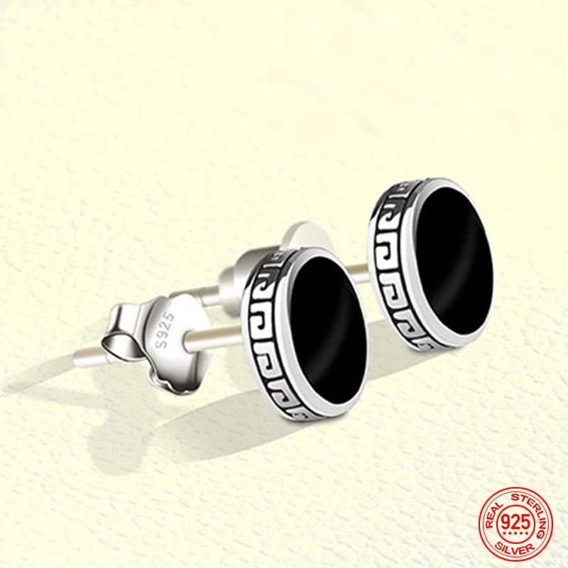 Jewelry 8mm Black Round Stud Earrings 925 Sterling Silver Ear Gift Size ONE SIZE - 1 Thumbnail
