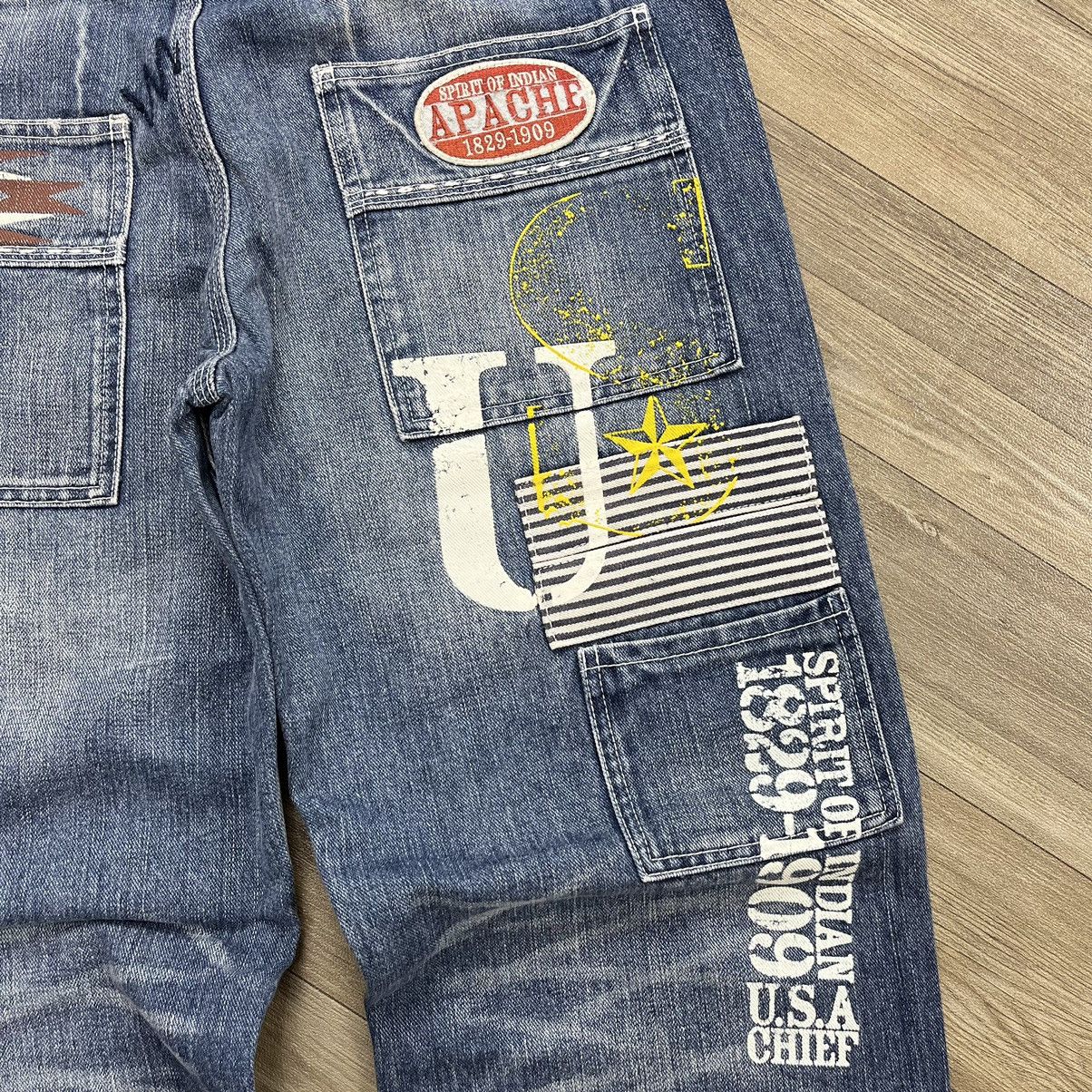 If Six Was Nine × Japanese Brand × Le Grande Bleu (L.G.B.) Mind of USA Distressed Patch Work Double Knee Painted Jeans Size US 32 / EU 48 - 15 Thumbnail