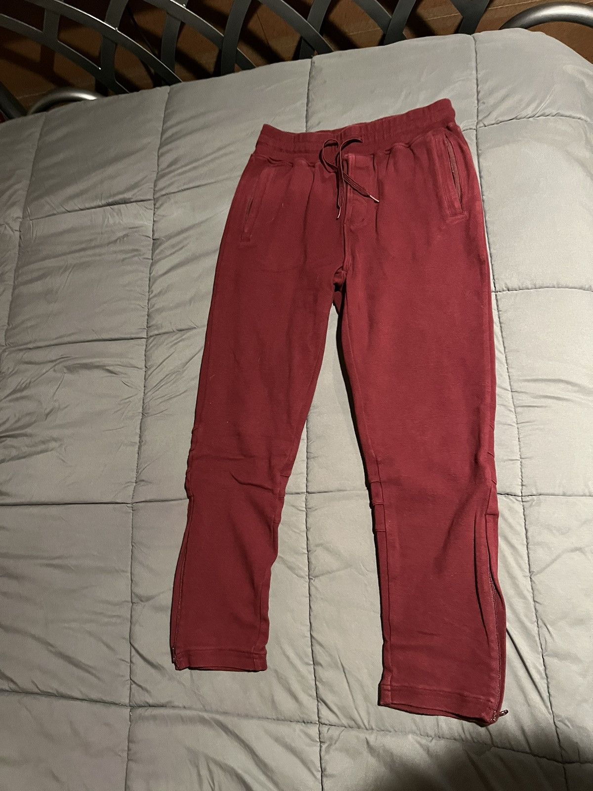 image of Aime Leon Dore x Kith Ald X Kith Maroon Waffled Zipper Pocket Jogger Sweatpants, Men's (Size 33)