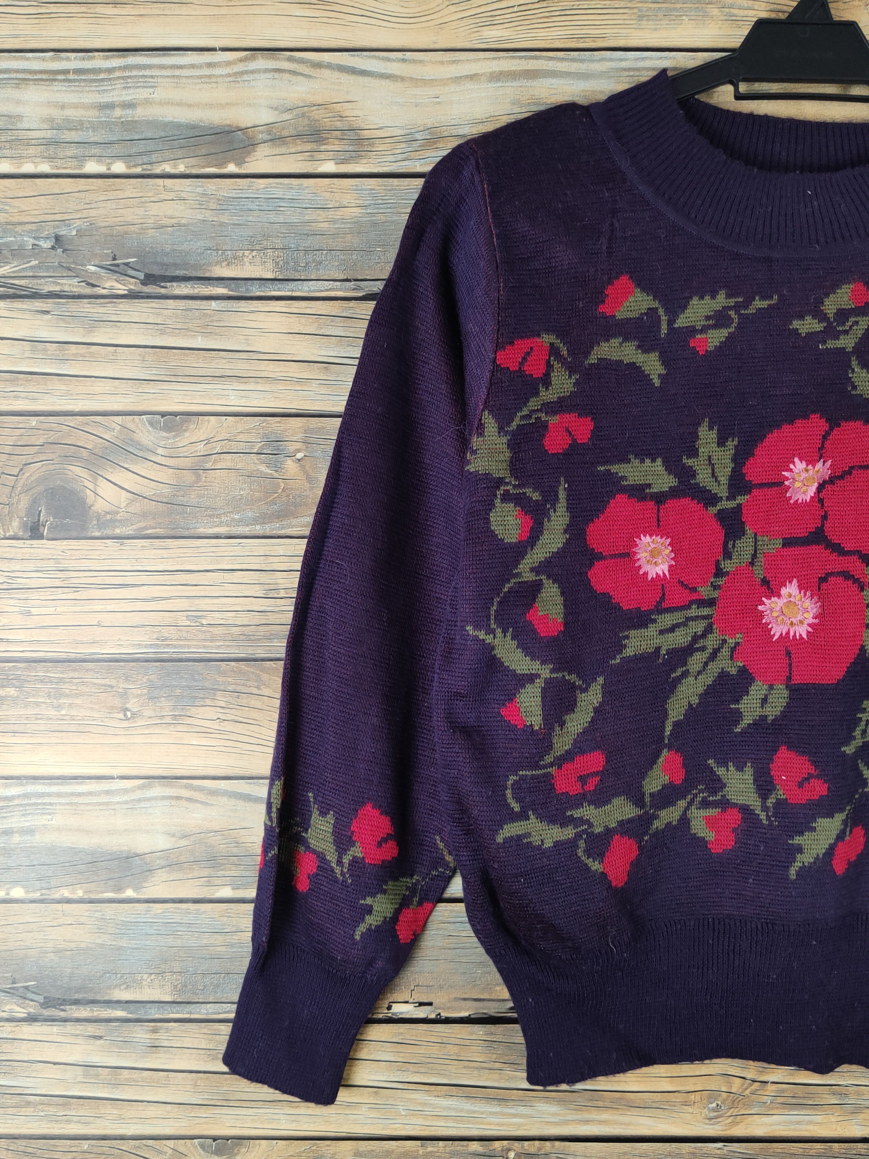 Vintage Cadorna Dark Purple Flowers Knitwear Sweatshirts #W1542 Size M / US 6-8 / IT 42-44 - 3 Thumbnail