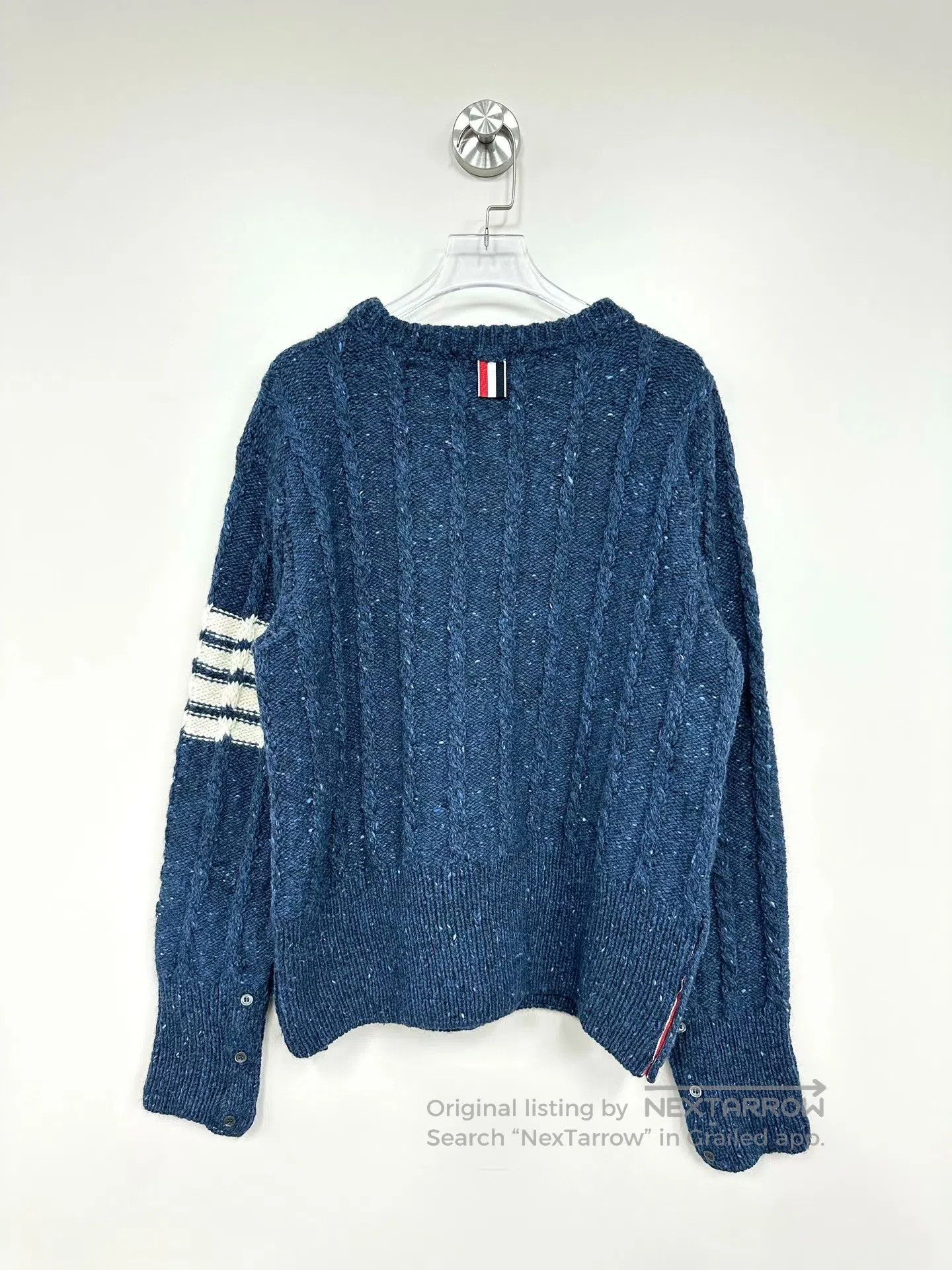 Thom Browne Thom Browne Dark Blue Classic Four Stripe Knit Sweater| Size US XL / EU 56 / 4 - 2 Thumbnail