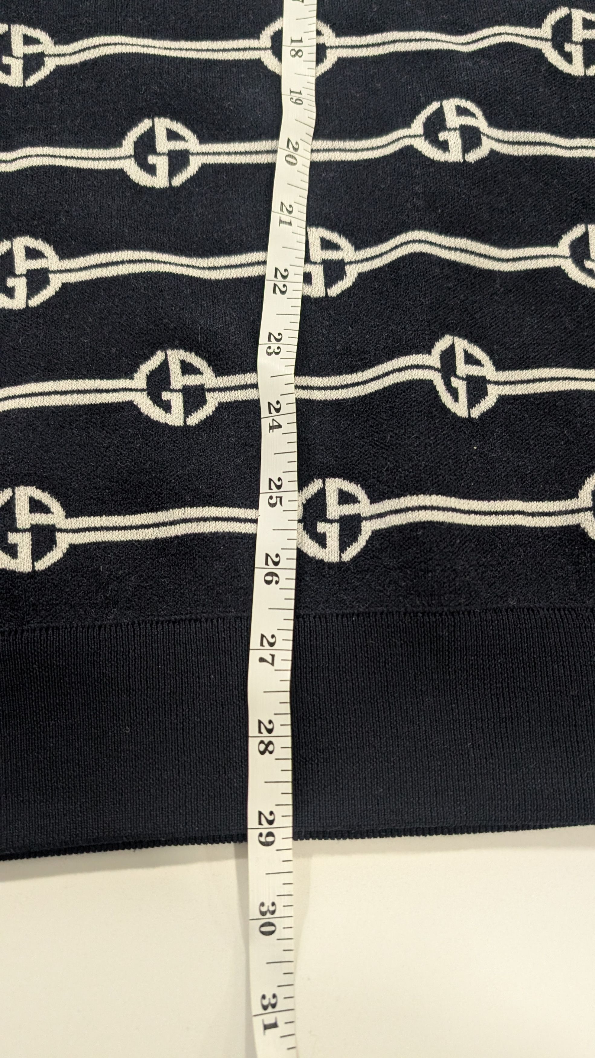 Giorgio Armani GIORGIO ARMANI Virgin Wool Monogram Knit Sweater Size US L / EU 52-54 / 3 - 10 Thumbnail