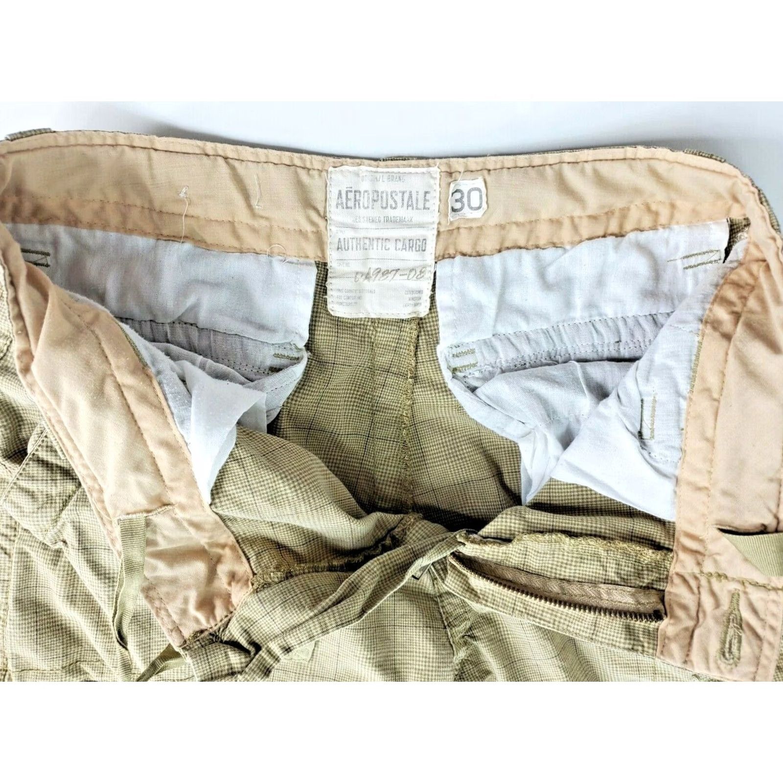 Vintage Aéropostale Cargo Shorts Men 30 Khaki Drawstring Plaid Board Swim 11” Inseam Casual Cargo Pocket Beige 100% Cotton Mens Size ONE SIZE - 5 Thumbnail