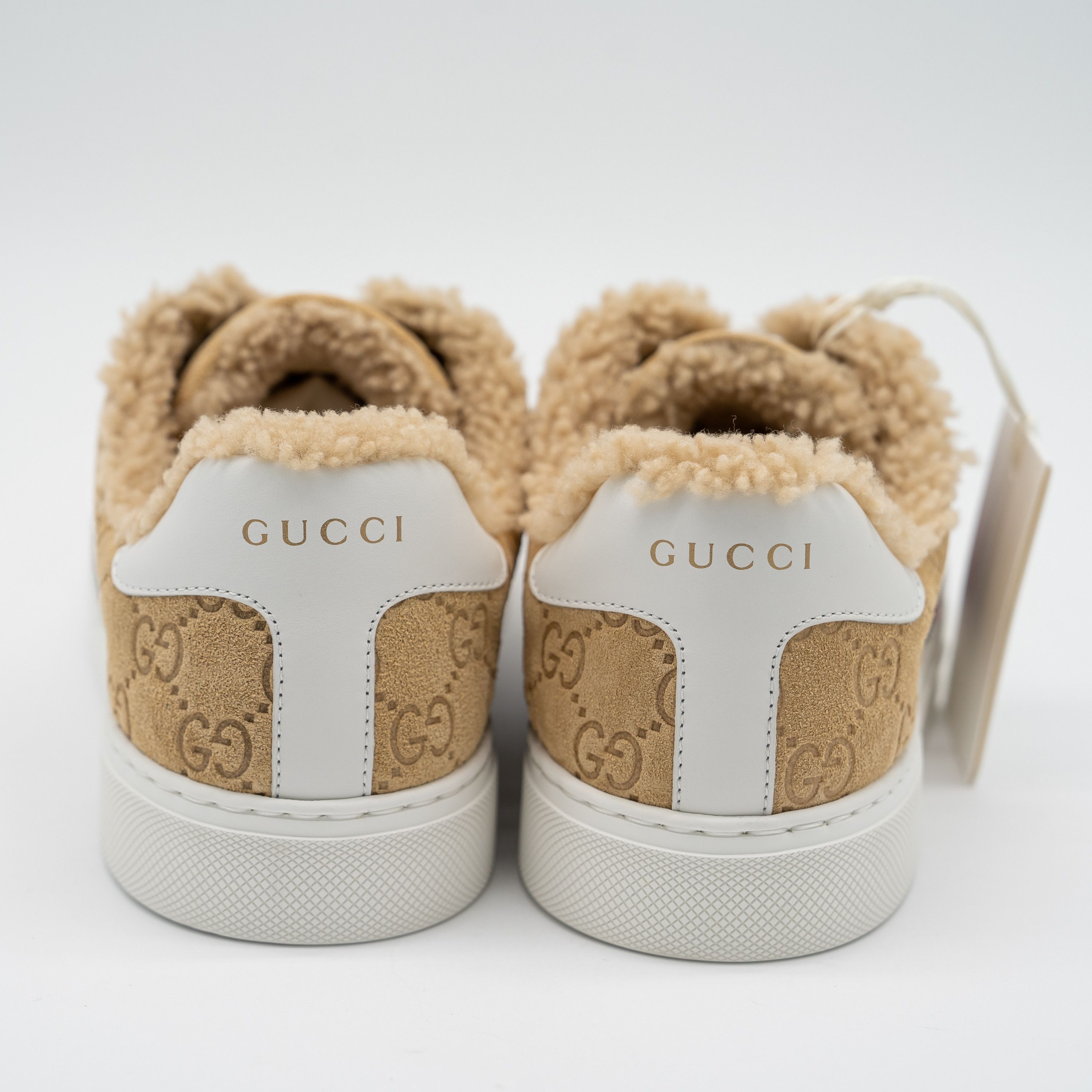 Gucci 9.5 US Gucci Ace GG Brown Mutton Fur Shearling Web Sneakers Size US 9.5 / IT 39.5 - 5 Thumbnail