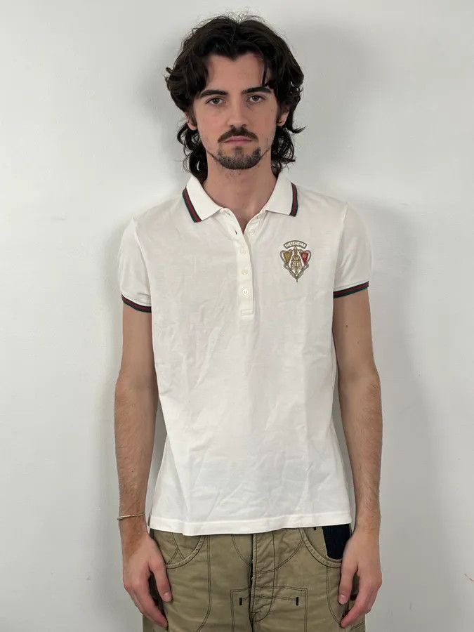 Gucci 2000s Gucci White Embroidered Logo Polo Size US S / EU 44-46 / 1 - 2 Thumbnail