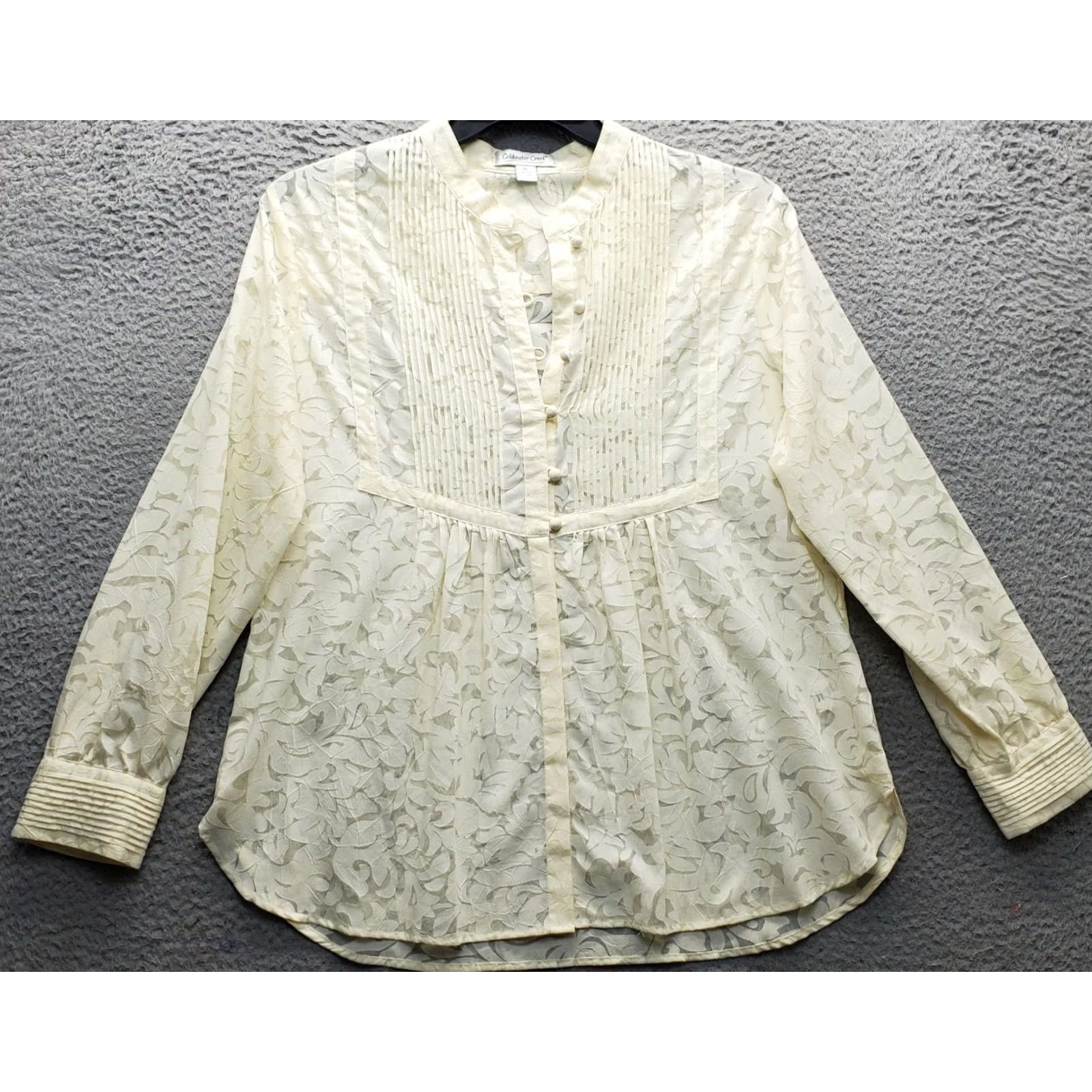 Coldwater Creek Coldwater Creek Blouse Womens Petites L Tan Floral Long Sleeve Button Front Shirt Size L / US 10 / IT 46 - 2 Thumbnail