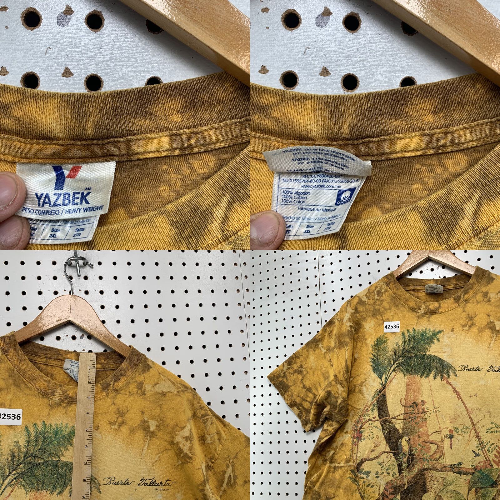 Rains VINTAGE Yazbek Shirt Mens Large Yellow Short Sleeve Graphic Print AOP Tee 90s Jungle Rain Forest Men’s L Yellow Mens Size US L / EU 52-54 / 3 - 8 Thumbnail