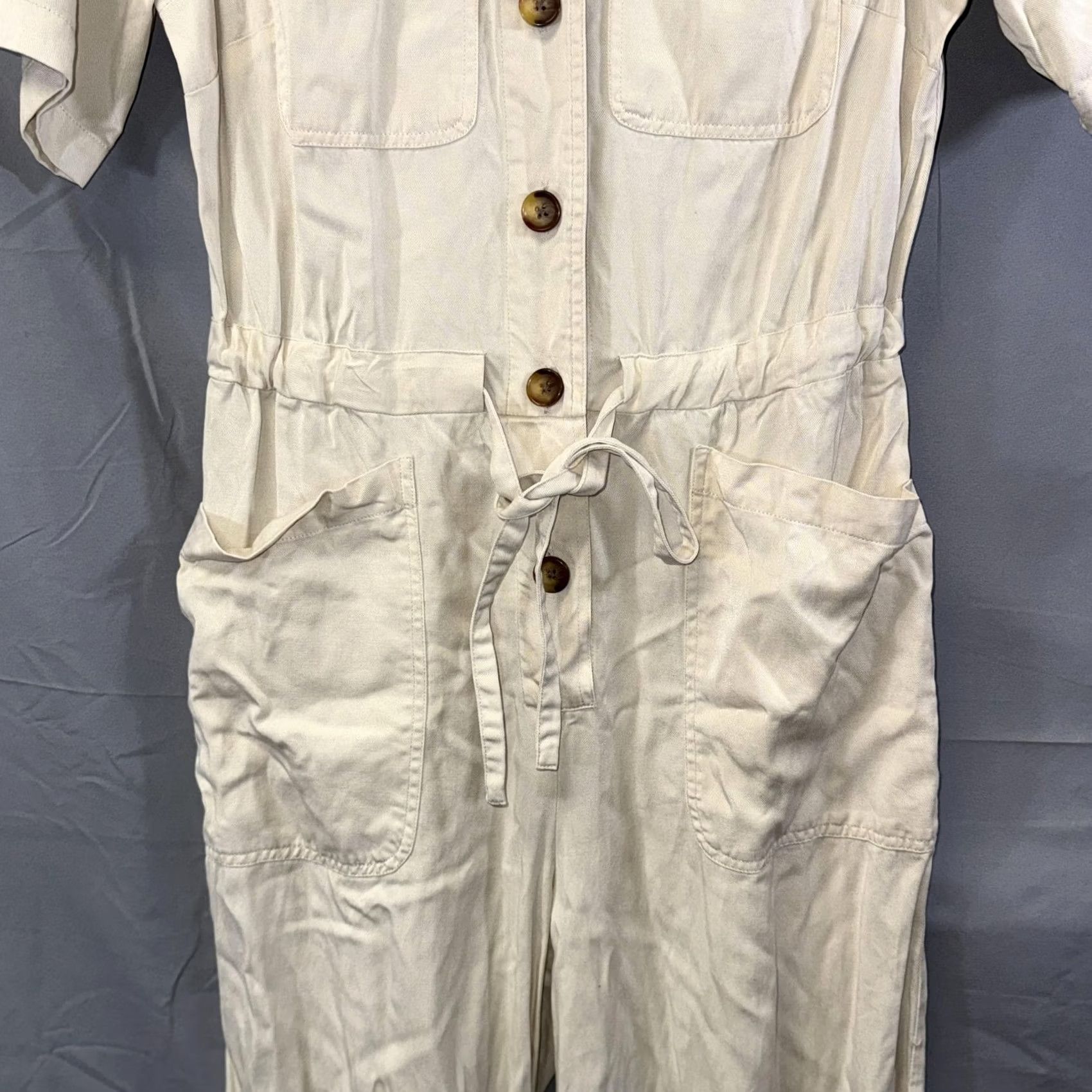 Marine Layer VINTAGE? Marine Layer Jumpsuit Womens Medium Beige Short Sleeve Button Front Utility Size 32" / US 10 / IT 46 - 4 Thumbnail
