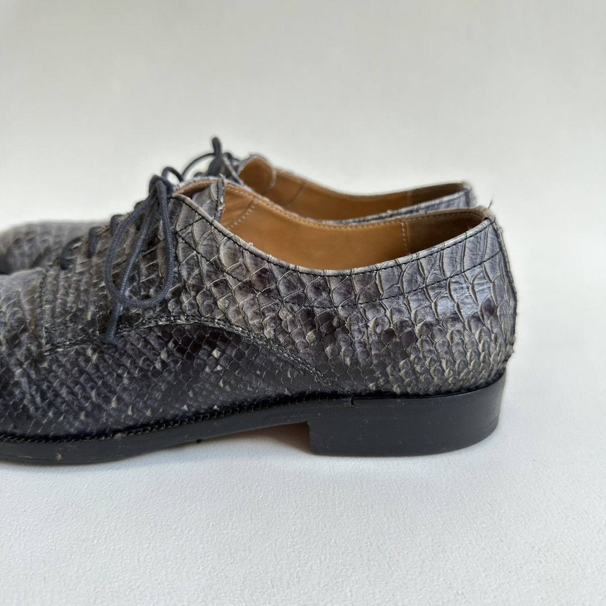 Maison Margiela Gray Snakeskin Lace Up Leather Shoes Size US 7 / IT 37 - 17 Thumbnail