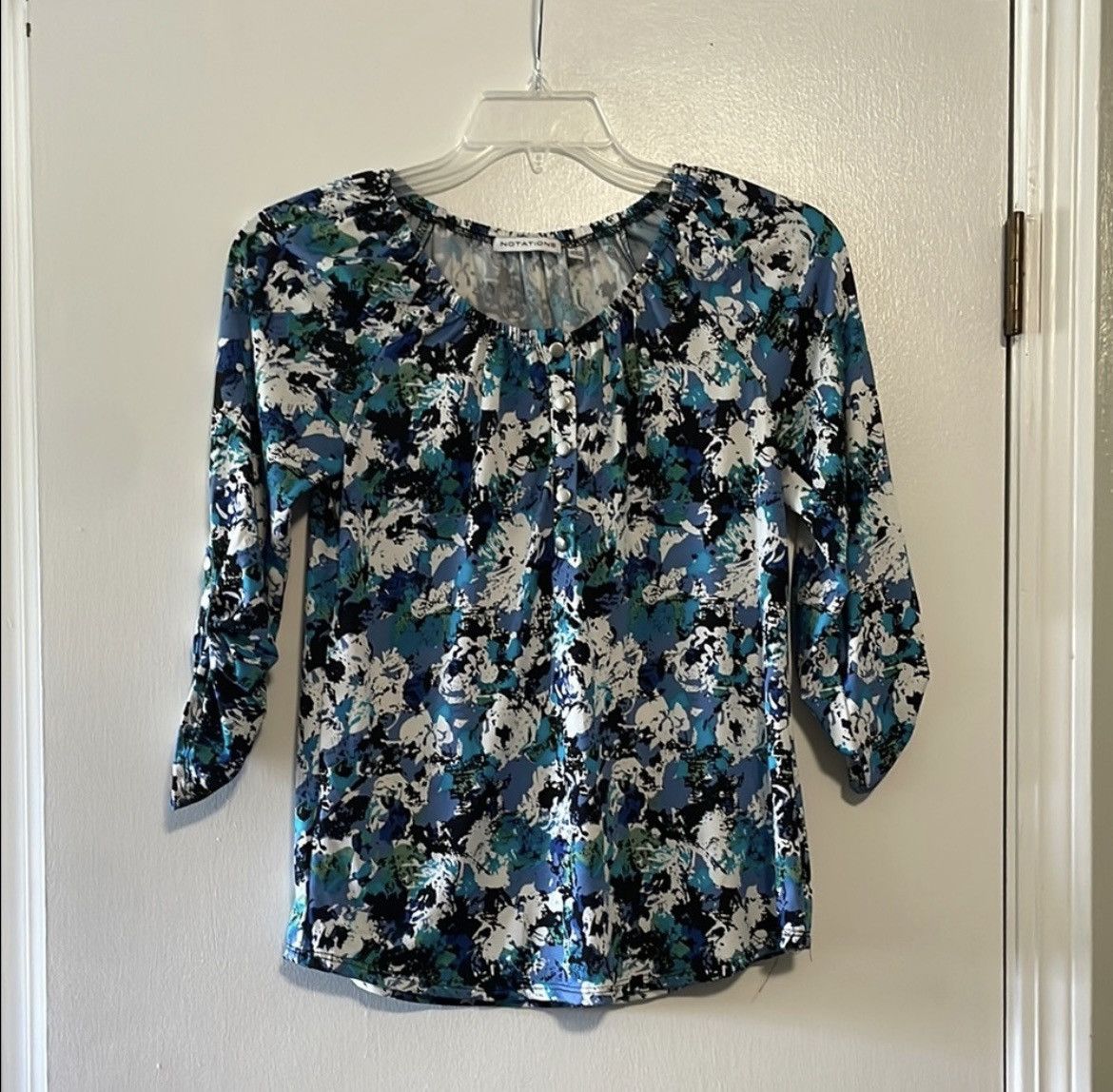 Other Notations Blue and White Cuffed Blouse Size S / US 4 / IT 40 - 1 Thumbnail