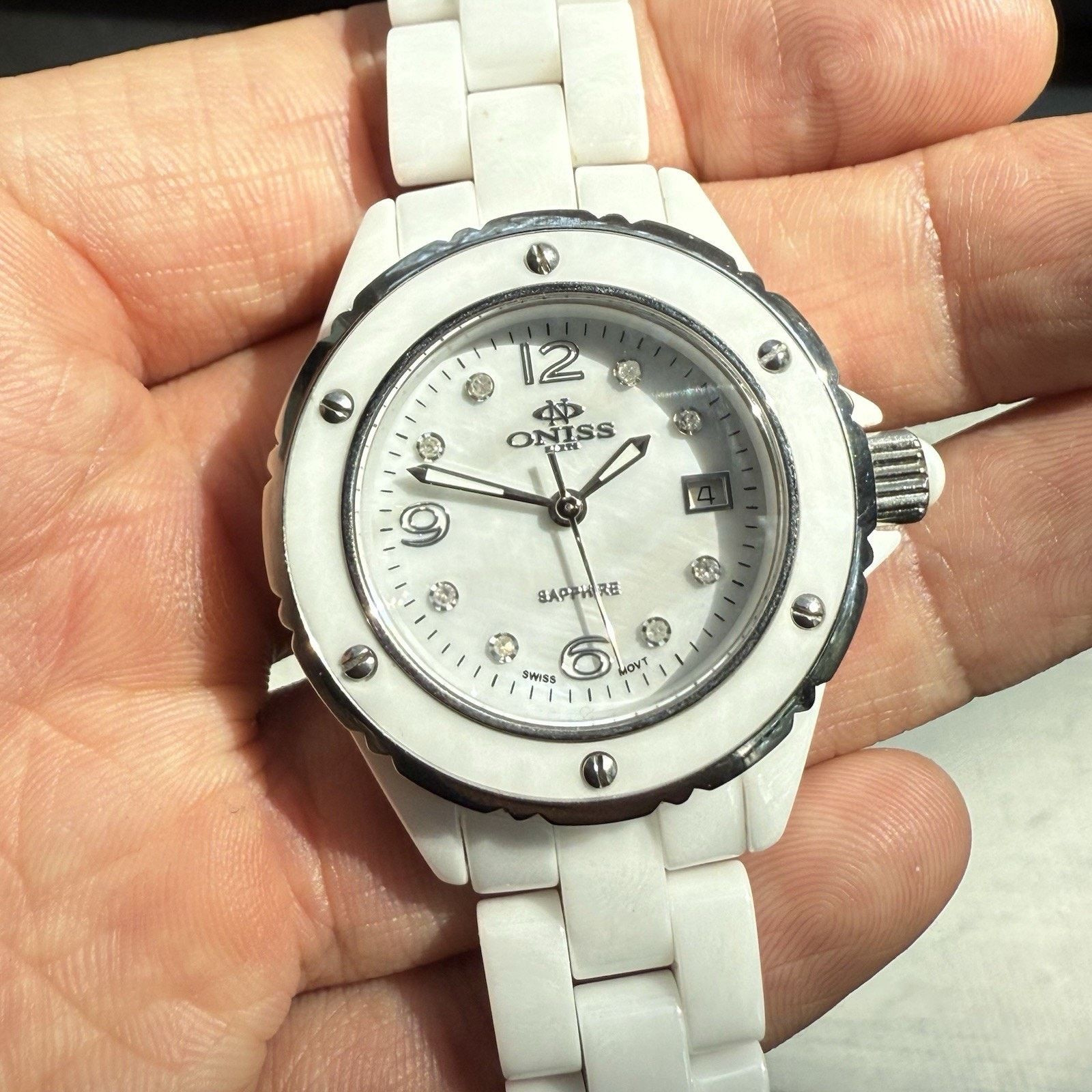 Other Oniss Paris White Ceramic Band Womens Watch Sapphire Crystal Size ONE SIZE - 2 Thumbnail