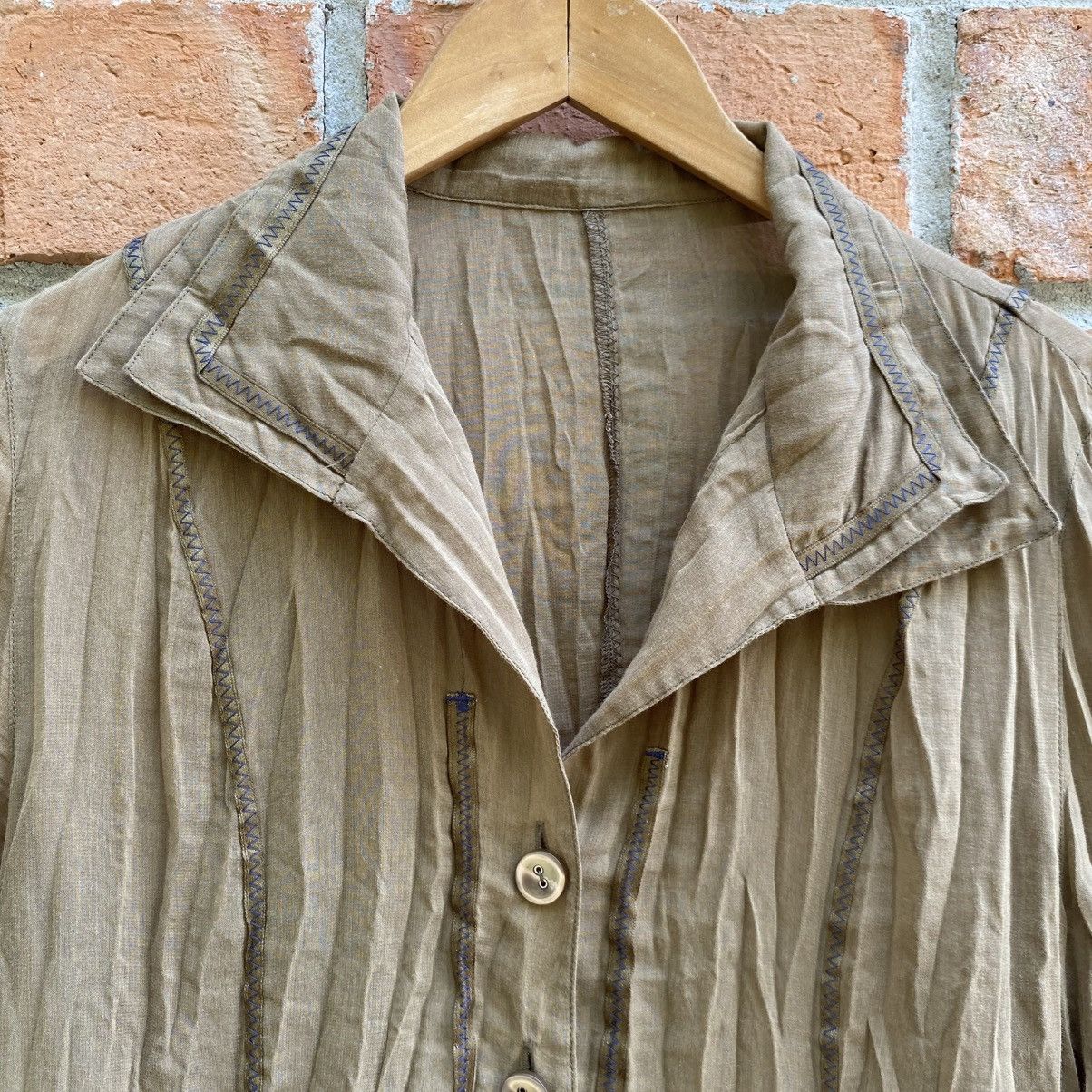 Japanese Brand Hiroko BIS Camel Beige Crinkle Button-Up Blouse Size L / US 10 / IT 46 - 5 Thumbnail