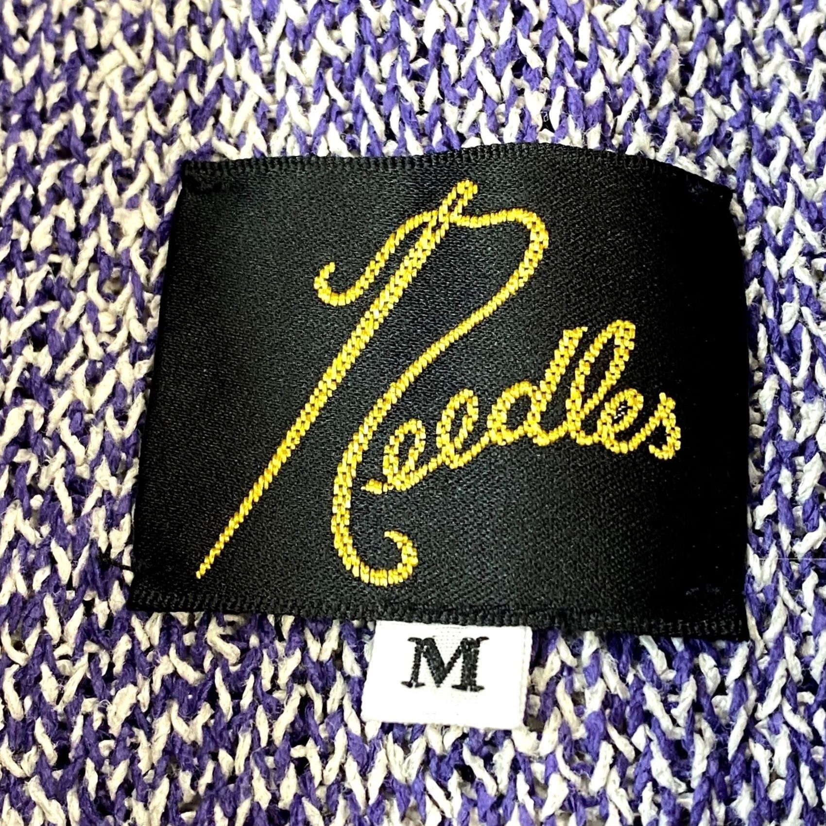 Needles VINTAGE Needles Knit Polo Mens M Purple White Geometric Nepenthes Japanese Paper Heritage Short Sleeve Collarless 43 in Chest Mens Regular Size M Size US M / EU 48-50 / 2 - 3 Thumbnail