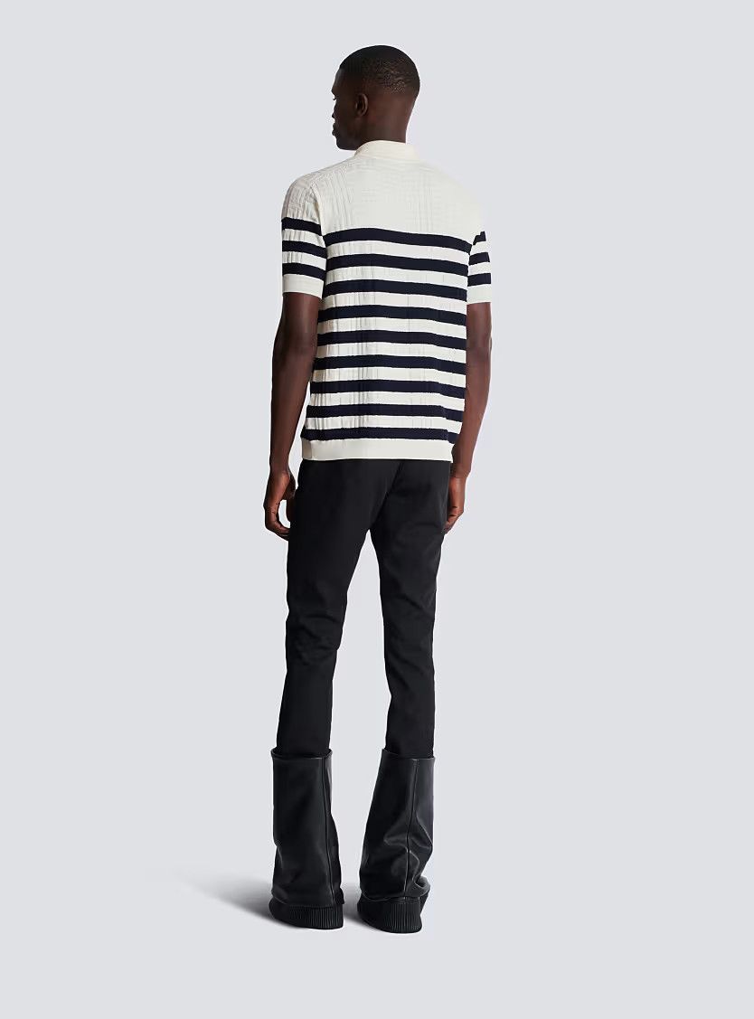 Balmain o1s1wg110126 Striped Knit Polo in White/Black Size US XL / EU 56 / 4 - 7 Thumbnail
