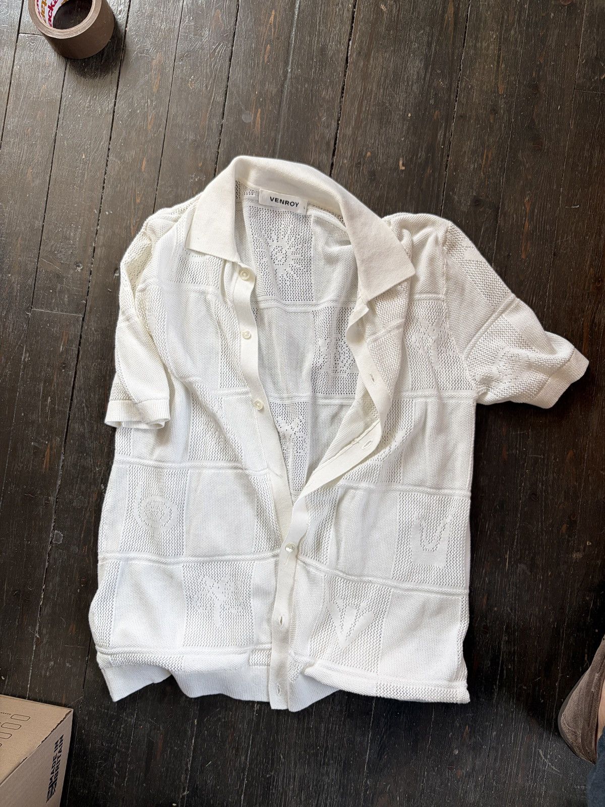 Venroy Venroy Textured Knit Shirt White Cotton Crochet L Size US L / EU 52-54 / 3 - 1 Thumbnail