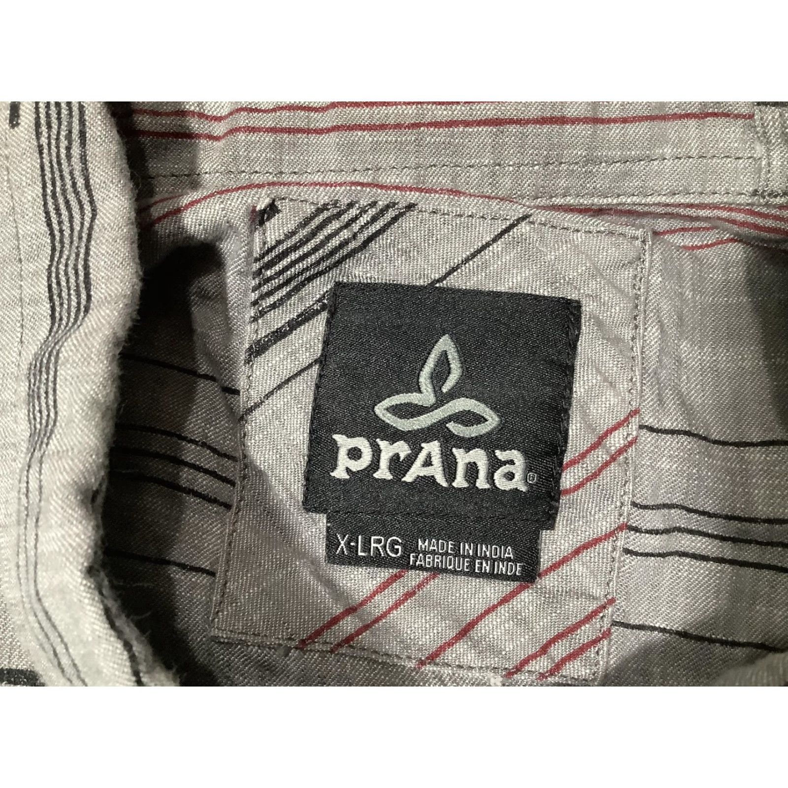 Prana prAna Shirt Mens XL Gray Red Stripe Button Front Long Sleeve Casual Outdoor Size US XL / EU 56 / 4 - 5 Thumbnail