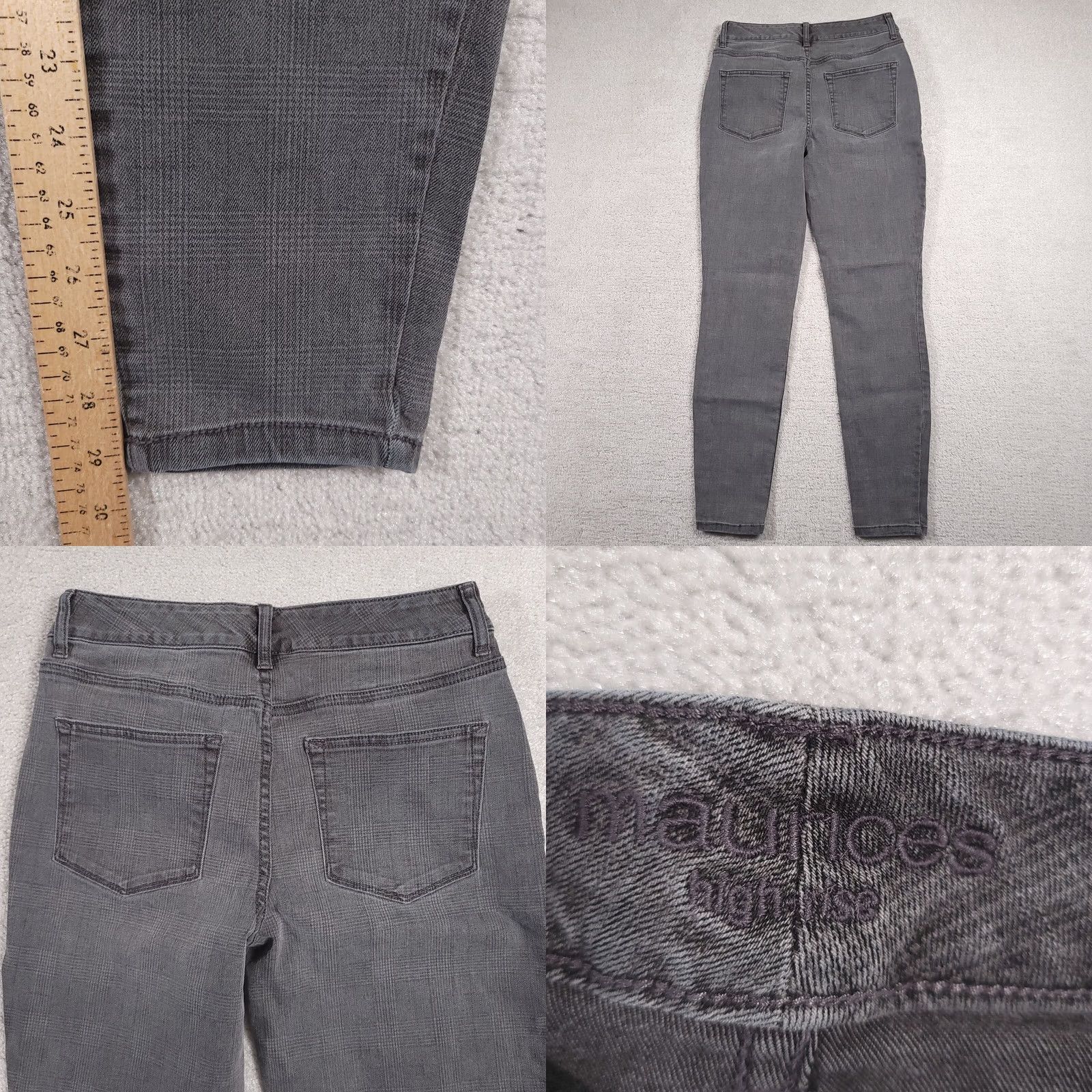 Vintage Maurices Skinny High Rise Jeans Women's Medium Regular Gray Plaid Wash Stretch Denim Slim Cotton Blend Modern Vintage: No (remove?) Size 32" / US 10 / IT 46 - 8 Thumbnail