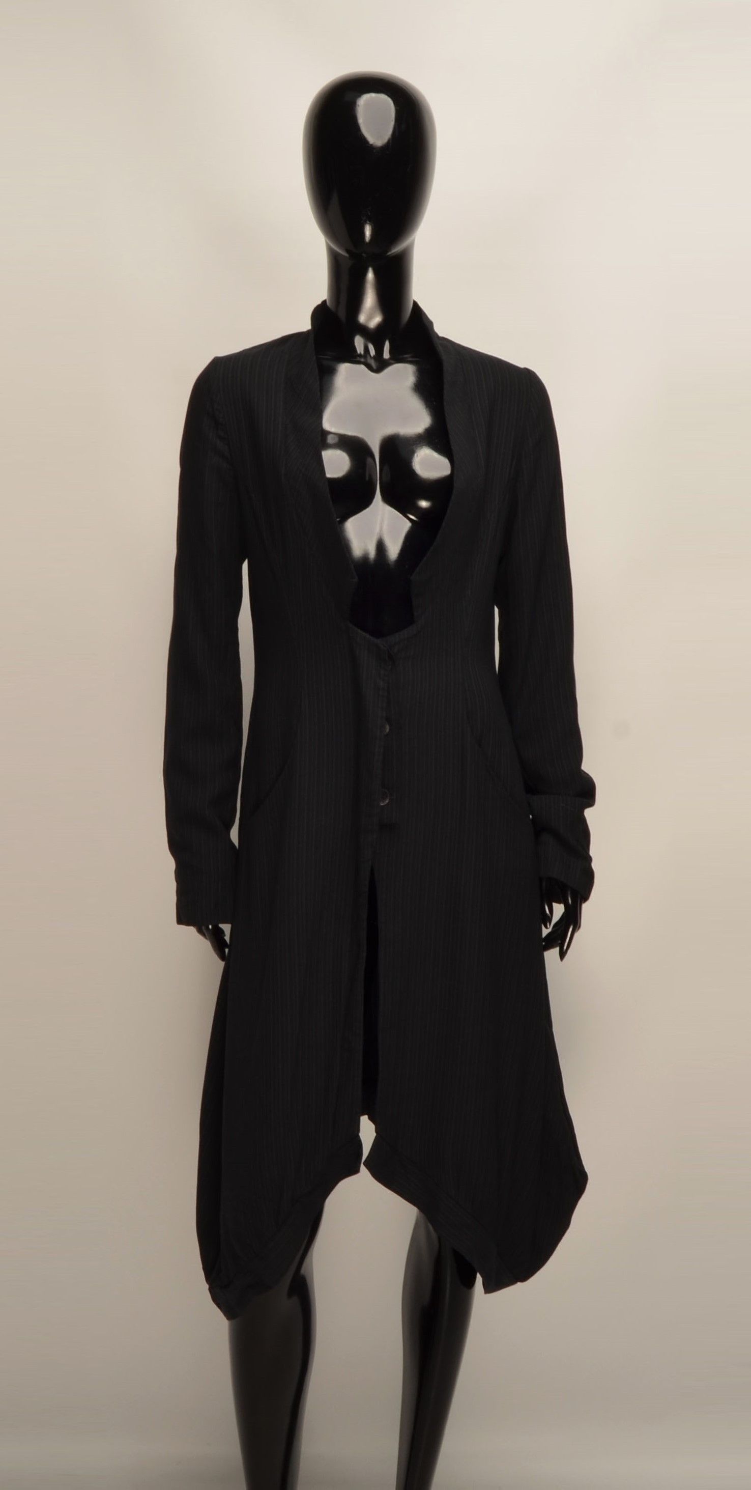 Sarah Pacini Avant Garde Deep Neck Long Blazer Coat
