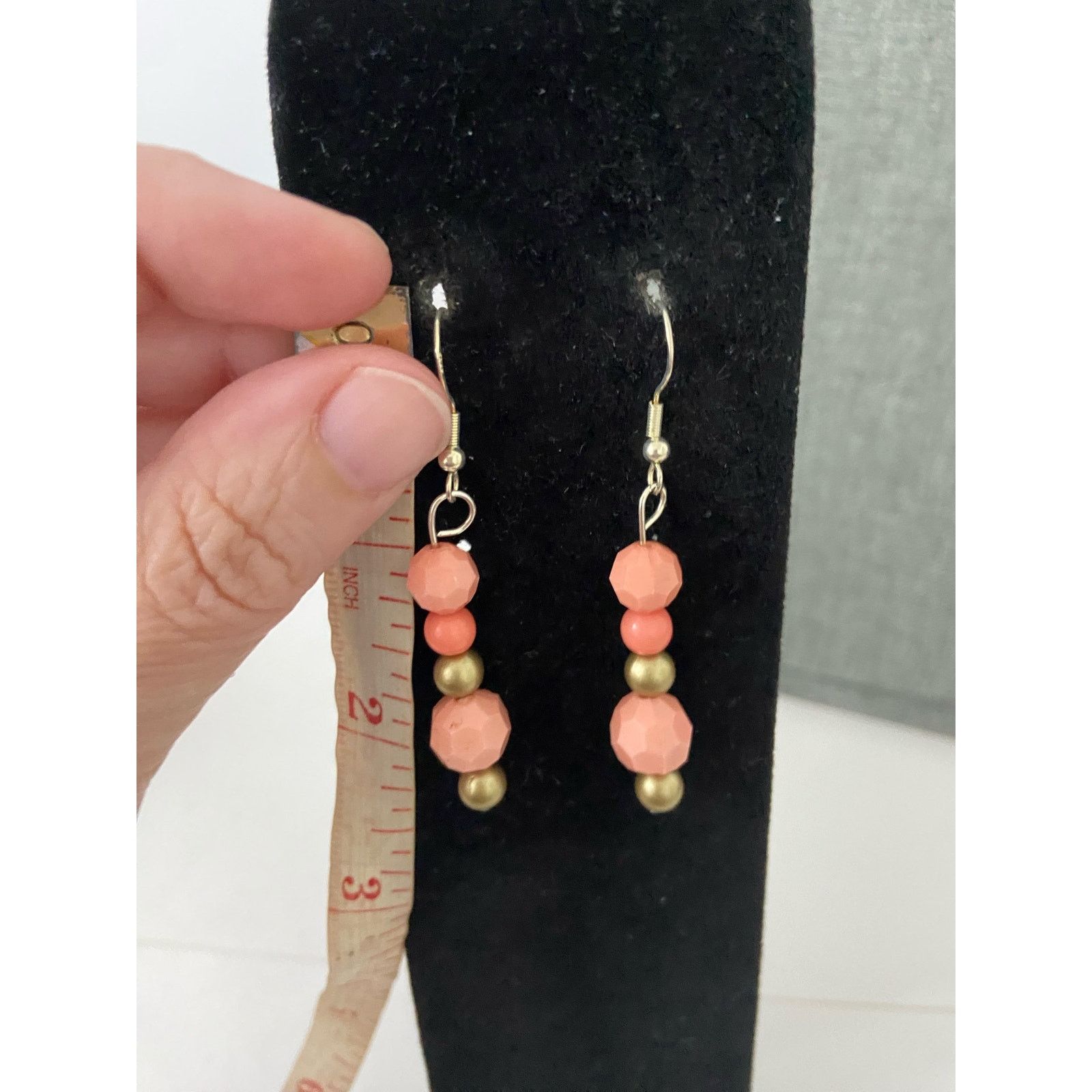Handmade handmade salmon pink and gold bead earrings Size ONE SIZE - 3 Thumbnail