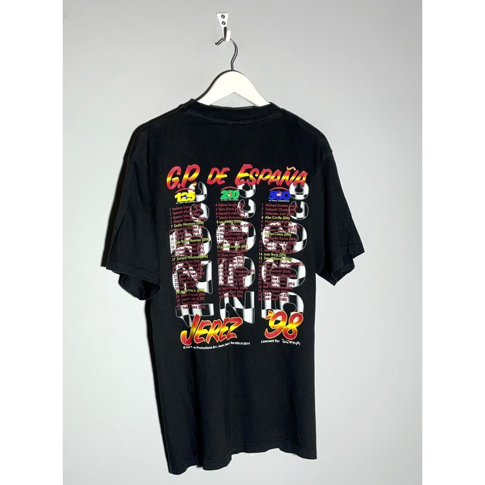 Vintage VINTAGE Grand Prix De Espana Jerez Racing Motorcycle World Champion 1998 T-Shirt Mens Black Cotton Short Sleeve Crew Neck L Regular Logo Size US L / EU 52-54 / 3 - 7 Thumbnail