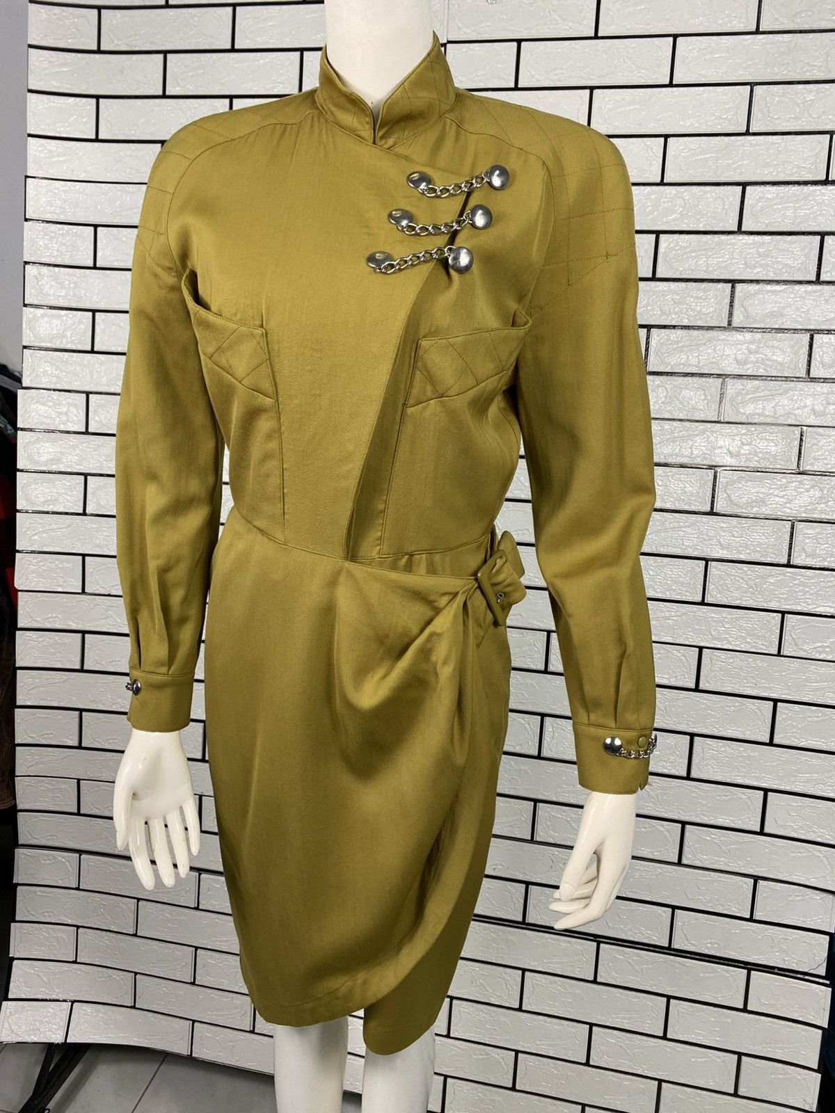 Thierry Mugler 🔥VINTAGE THIERRY MUGLER PARIS WRAP DRESS STRUCTURED CHAIN Size M / US 6-8 / IT 42-44 - 3 Thumbnail