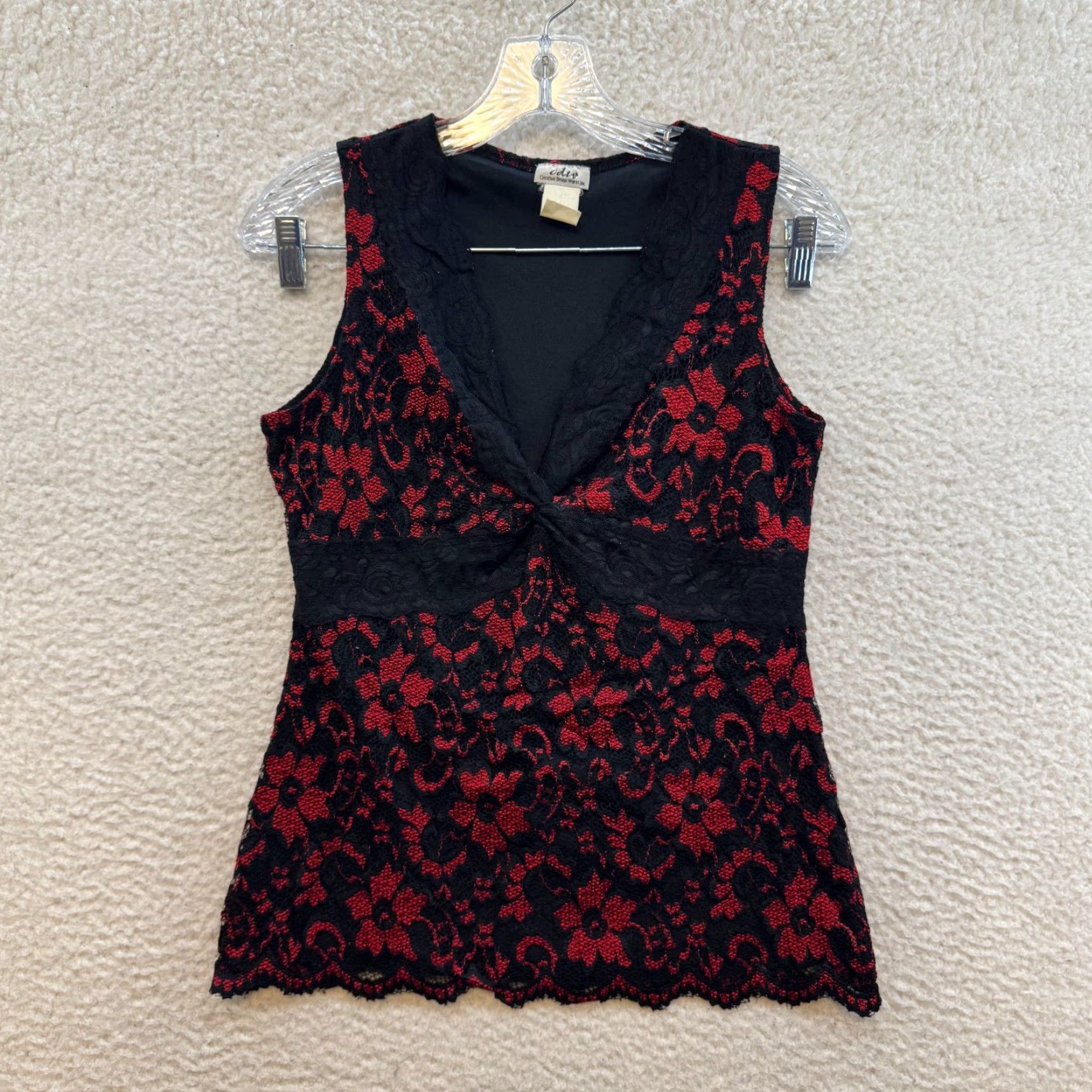 Vintage VINTAGE 90s Y2K Top M Red Black Lace Stretch Boho Fairy Grunge Goth Shirt Womens Size M / US 6-8 / IT 42-44 - 2 Thumbnail