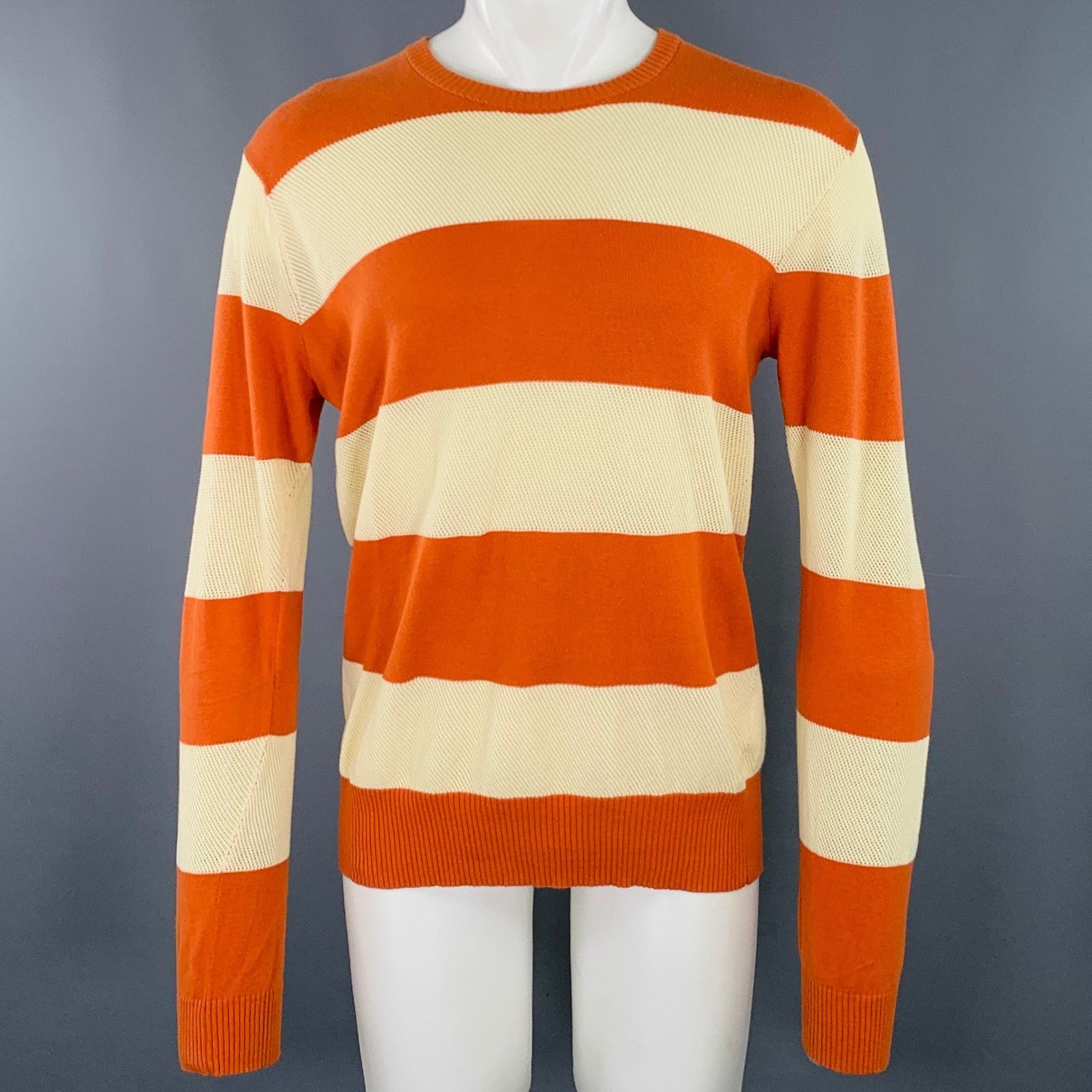 YMC YMC Size M Orange Cream Stripe Cotton Mixed Pattern Pullover Size US M / EU 48-50 / 2 - 1 Thumbnail