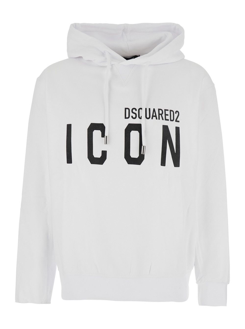 White Hoodie with Logo Print on the Front in Cotton Man