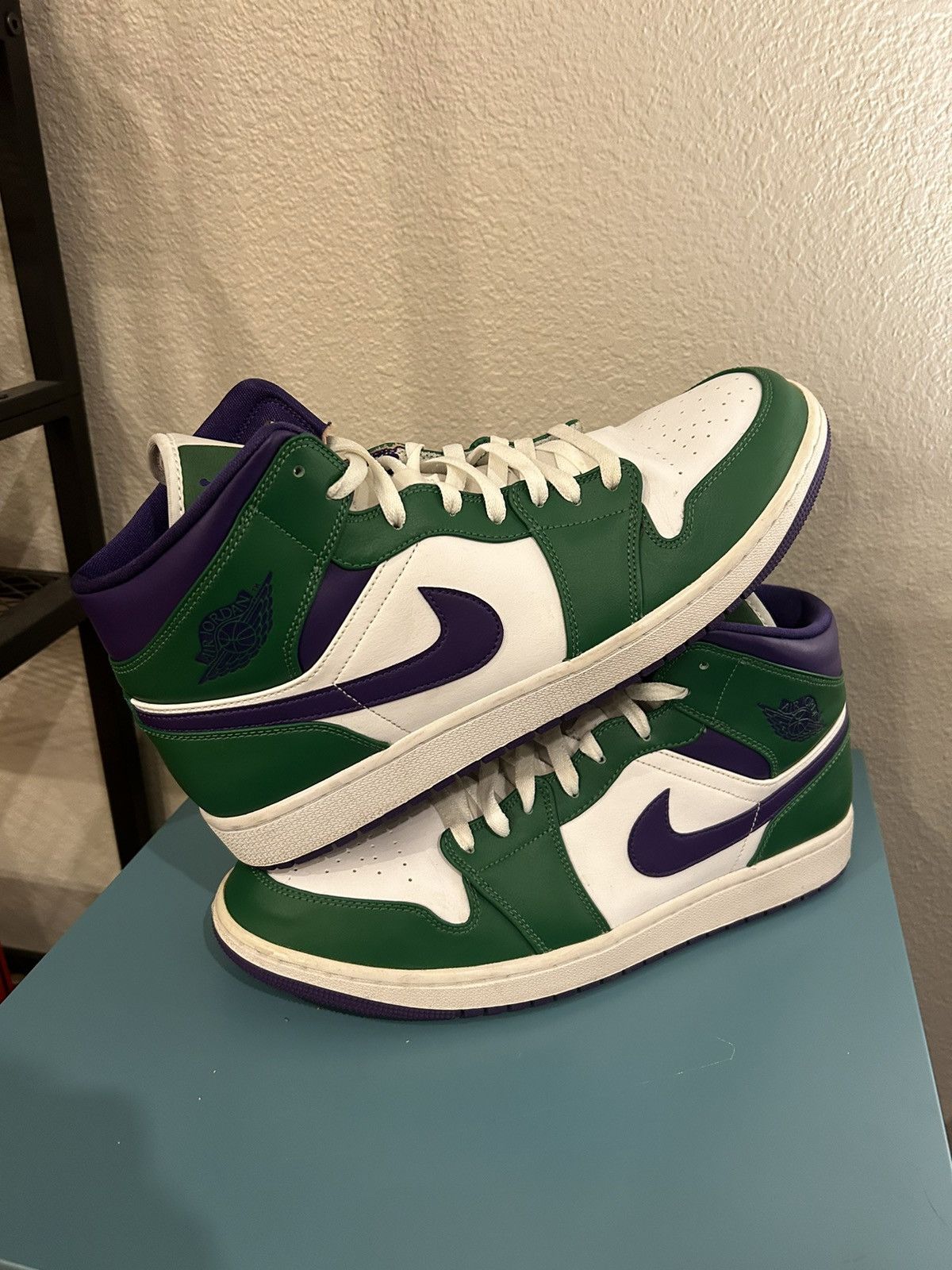 image of Jordan Brand 1 Mid Hulk Shoes in Green, Men's (Size 13)