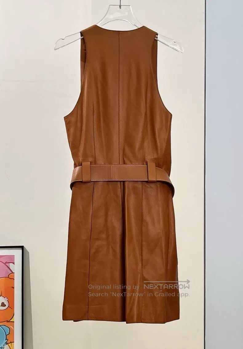 Hermes Hermes Brown Calf Leather Sleeveless Jumpsuit Size 25" / US 0 / IT 36 - 2 Thumbnail