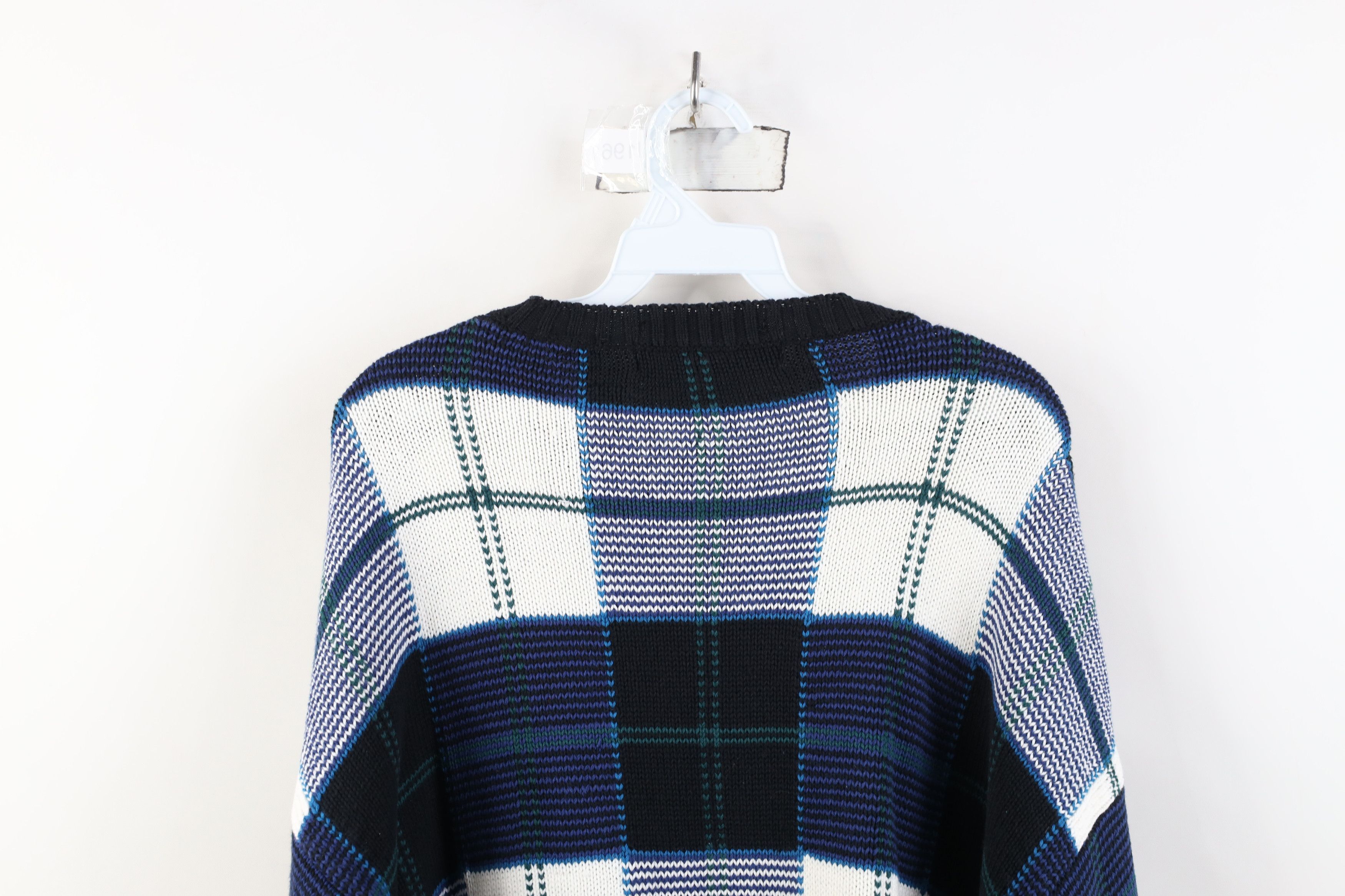 Vintage Vintage 90s Streetwear Heavy Cotton Knit Sweater Plaid Size US XL / EU 56 / 4 - 12 Thumbnail