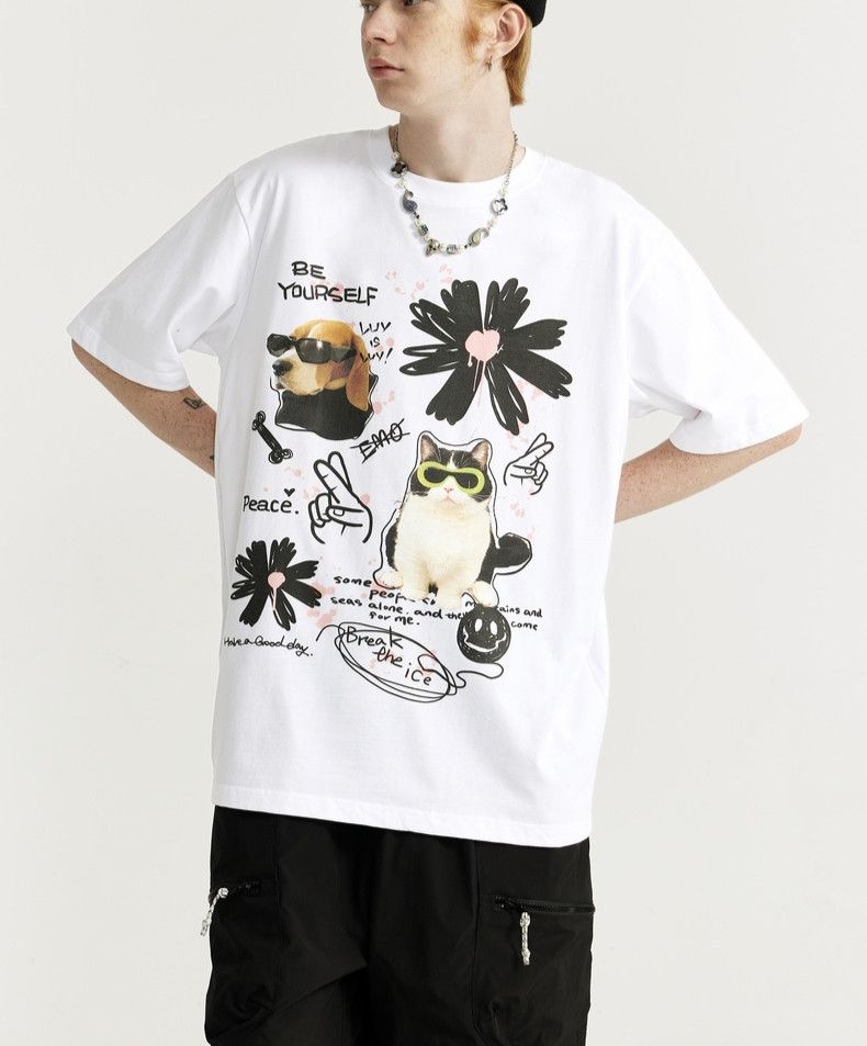 Japanese Brand Graffiti Cat Pet Printed T-shirt Oversized Size US XXL / EU 58 / 5 - 1 Thumbnail