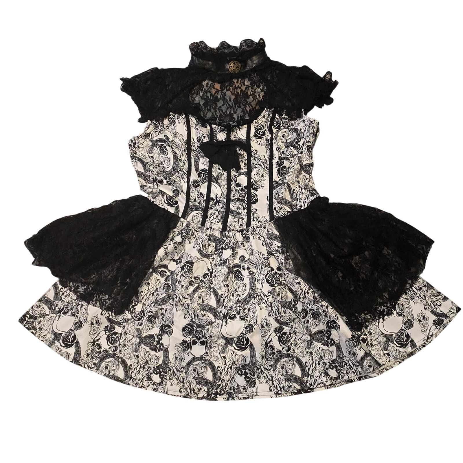 Scully H&R London Gothic Skull & Rose Lace Halter Mini Dress Size L / US 10 / IT 46 - 1 Thumbnail
