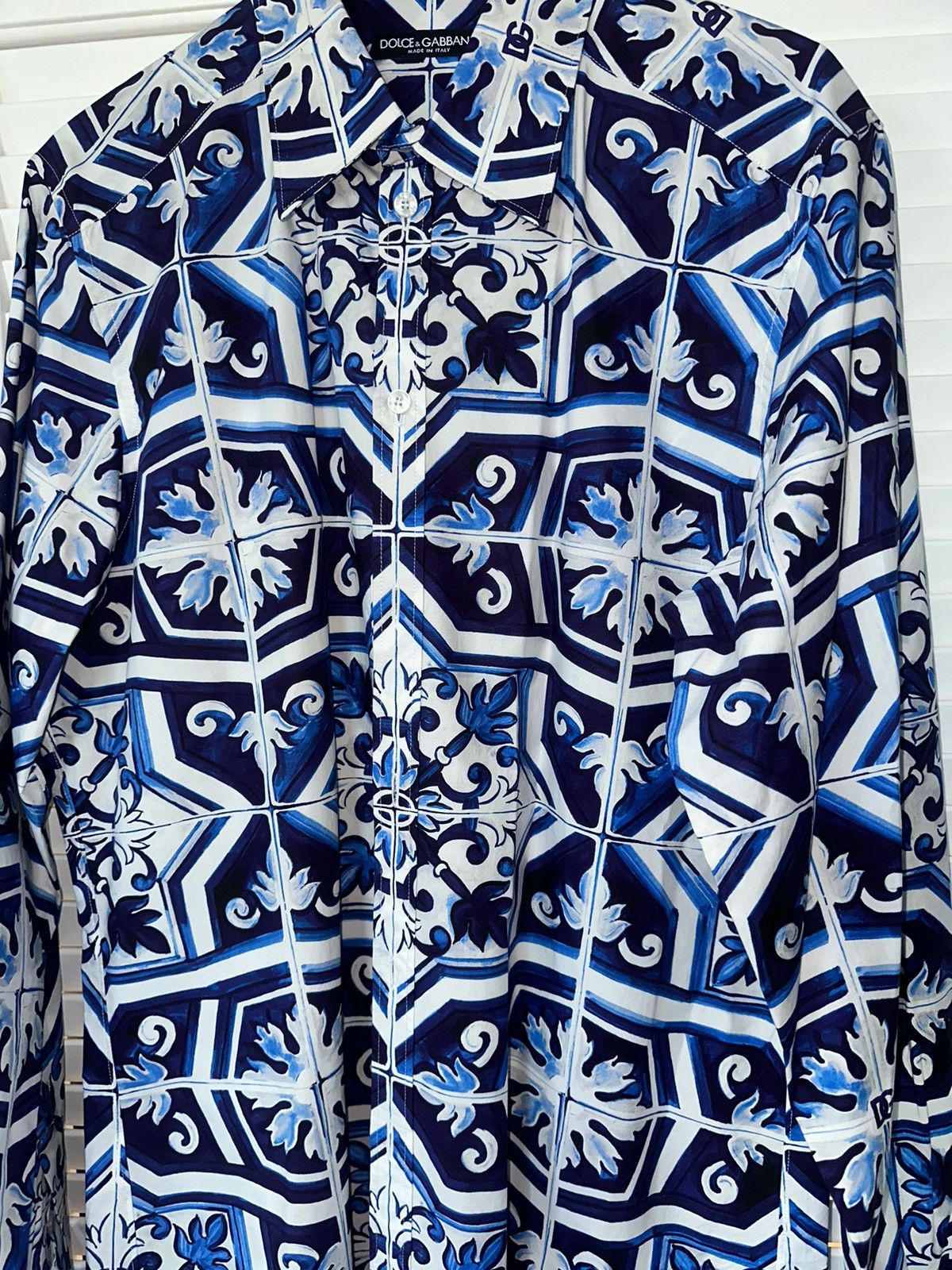 Dolce & Gabbana Dolce & Gabbana Blue Pattern Long Sleeve Button-Up Size US L / EU 52-54 / 3 - 4 Thumbnail