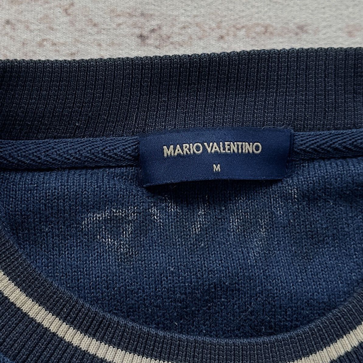 Mario Valentino MARIO VALENTINO STRIPED KNIT CREWNECK SWEATER NAVY VINTAGE Size US M / EU 48-50 / 2 - 7 Thumbnail