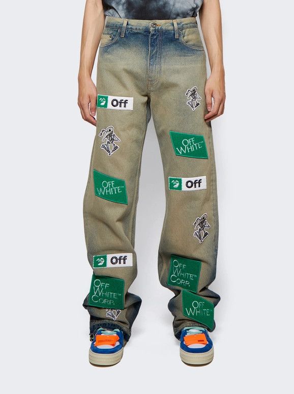 Off-White o1gr1nt0125 Diag Multilogo Relax Slim Jeans in Grey Size US 33 - 3 Thumbnail