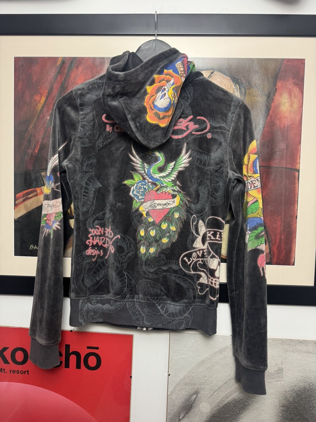 Ed Hardy Ed Hardy Women Zip Velour Velvet Hoodie Drip Y2k Tattoo Hype Size L / US 10 / IT 46 - 2 Thumbnail